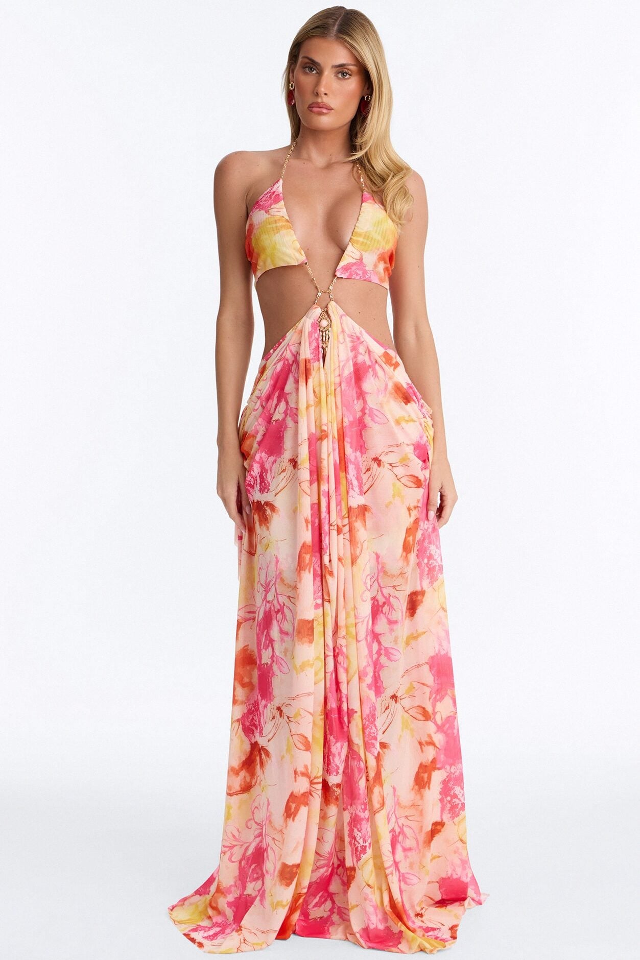 Hard To Ignore Mesh Maxi Dress - Pink/combo image 1