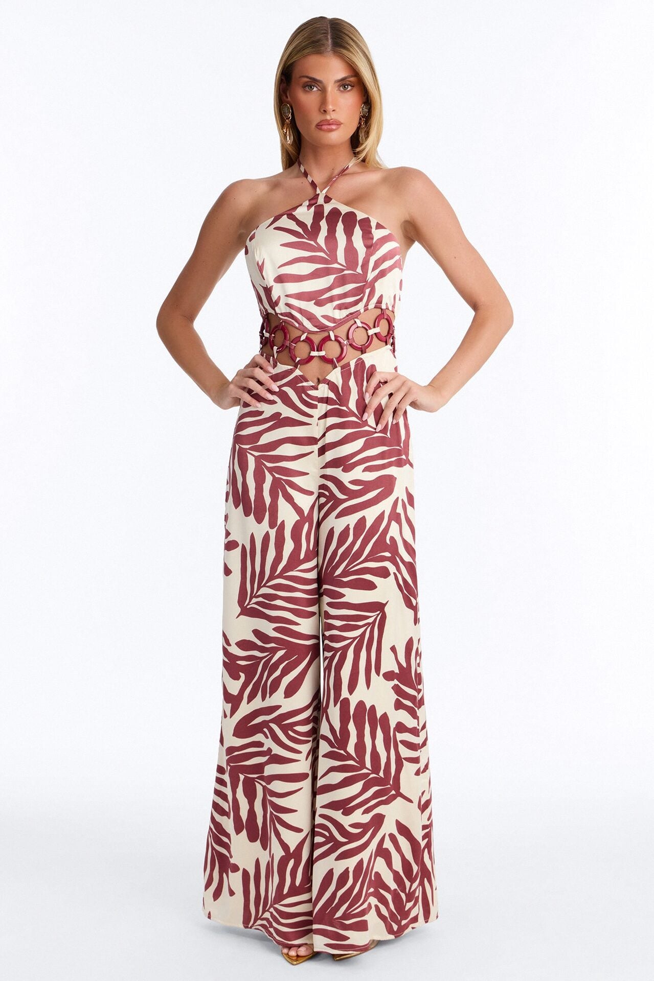 Palm Daydream Cut Out Jumpsuit - Rust image 1