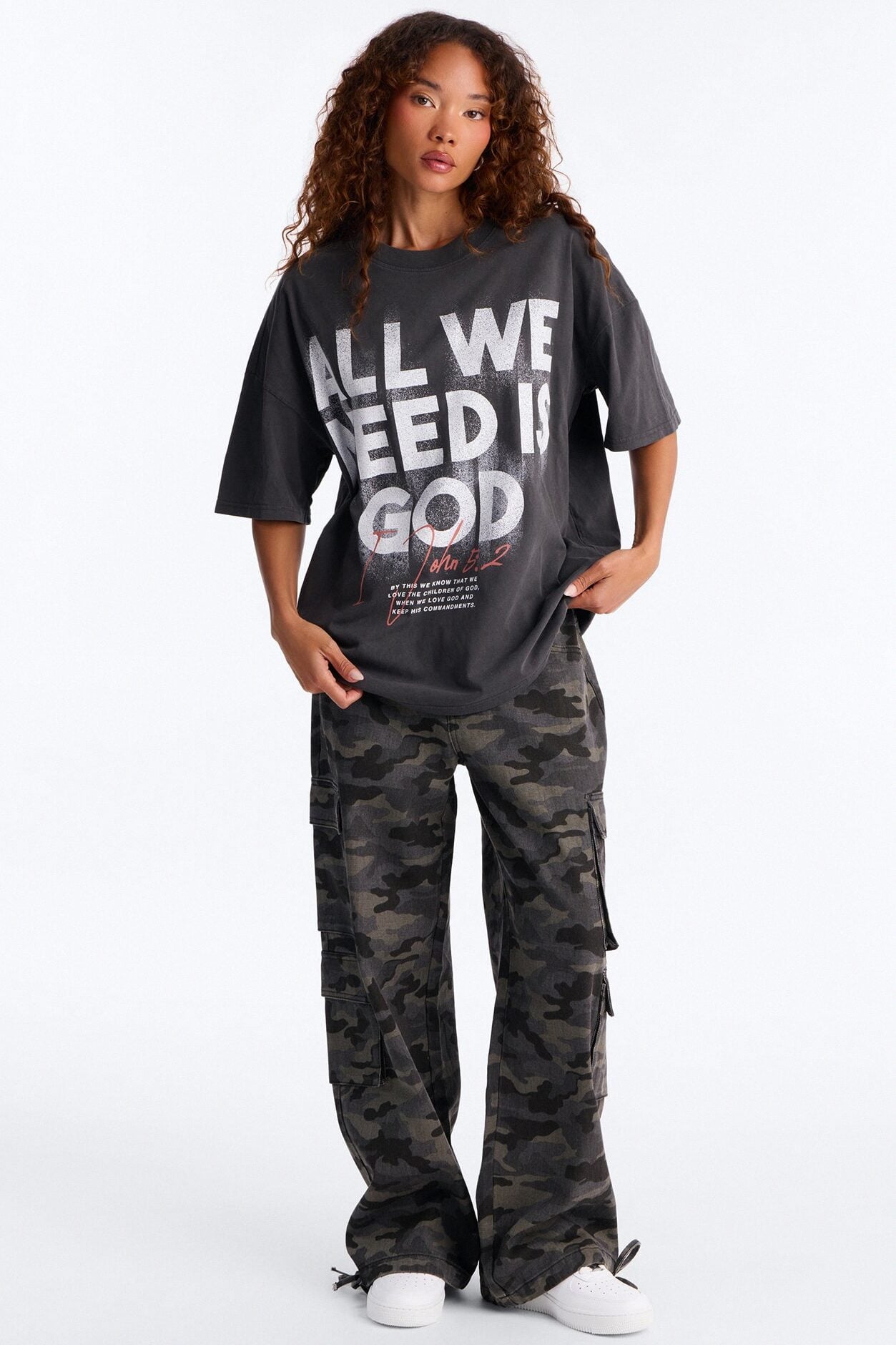 All We Need Is God Washed T-Shirt - Black image 1