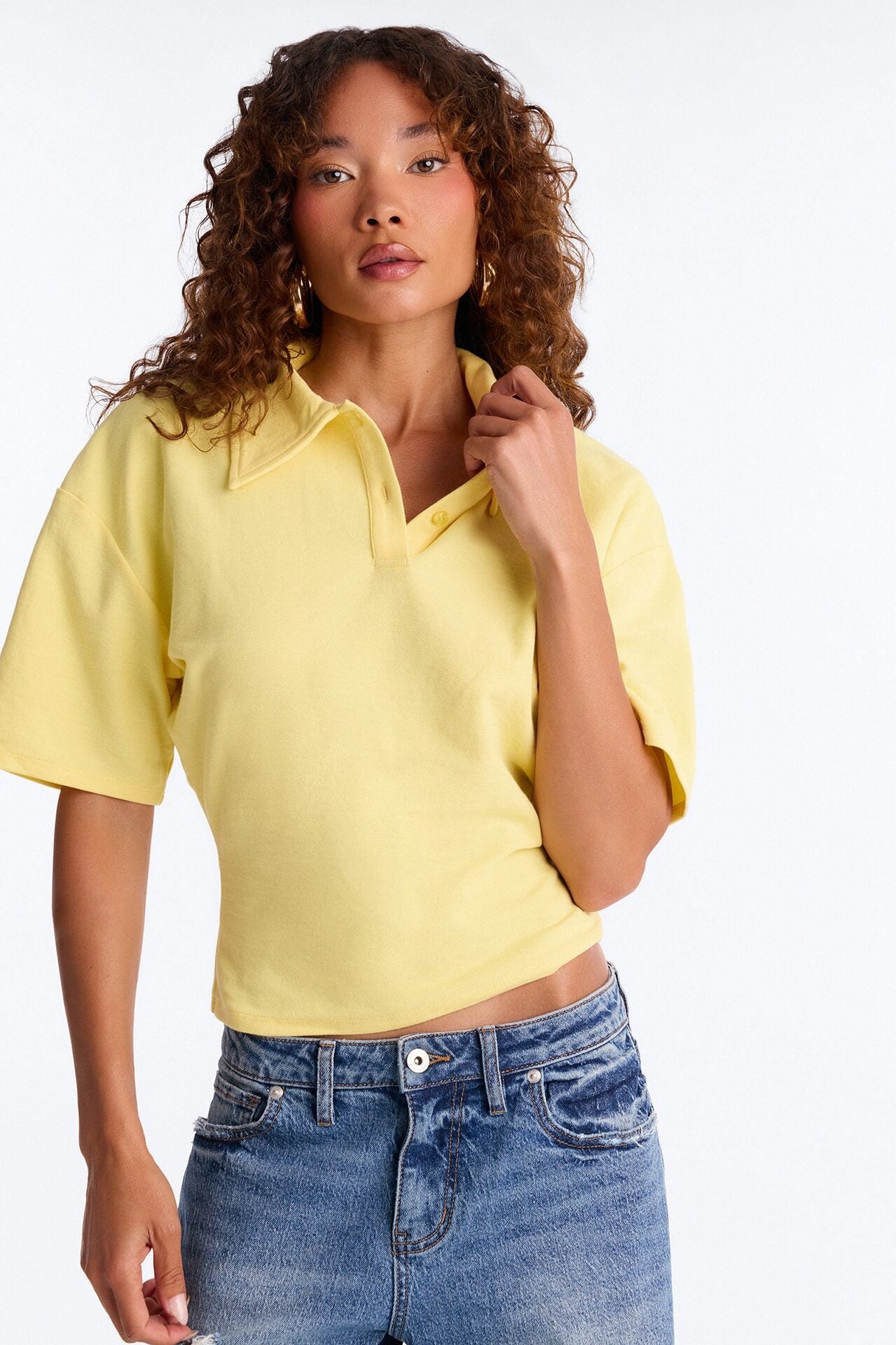 Street Serve Cinched Short Sleeve Polo Top - Butter Yellow image 1