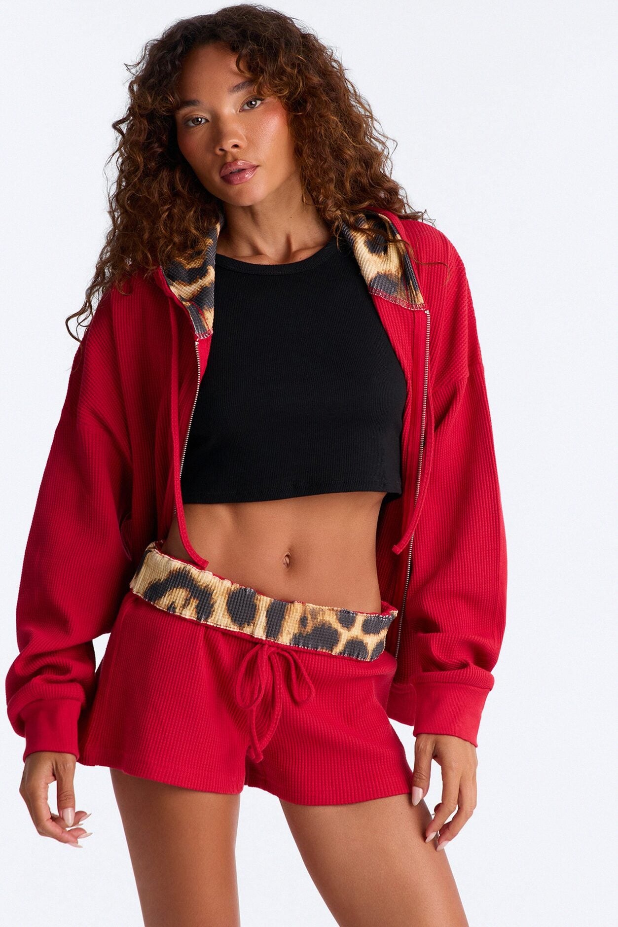 Rowan Waffle Leopard Short Set - Red/combo image 1