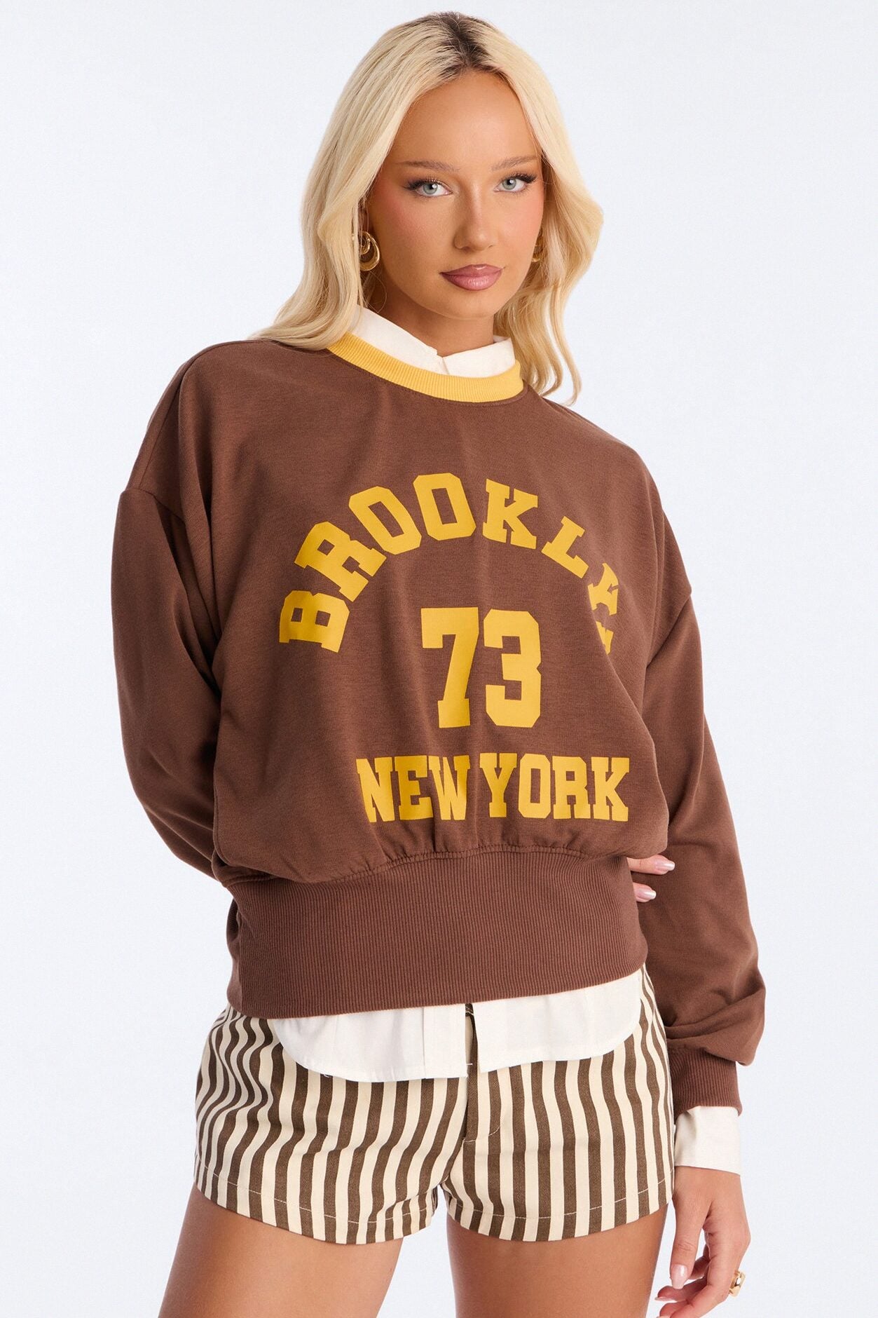 Brooklyn Varsity League Fleece Crew Neck Sweatshirt - Brown image 1