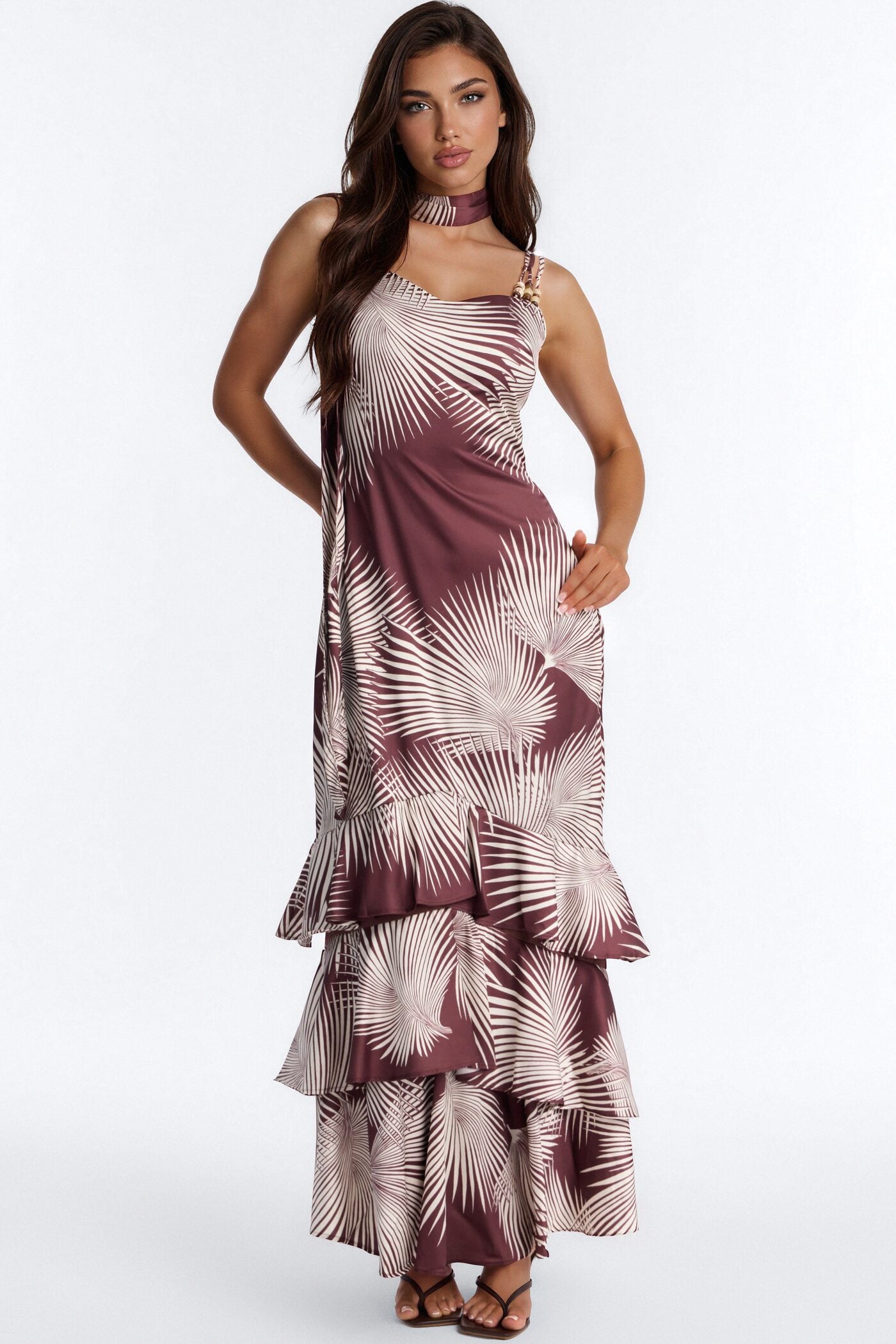 Lila Satin Tiered Maxi Dress - Brown/combo image 1
