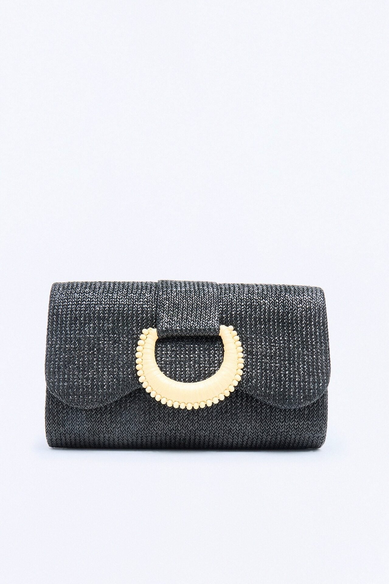 Riviera Maya Straw Clutch - Black image 1