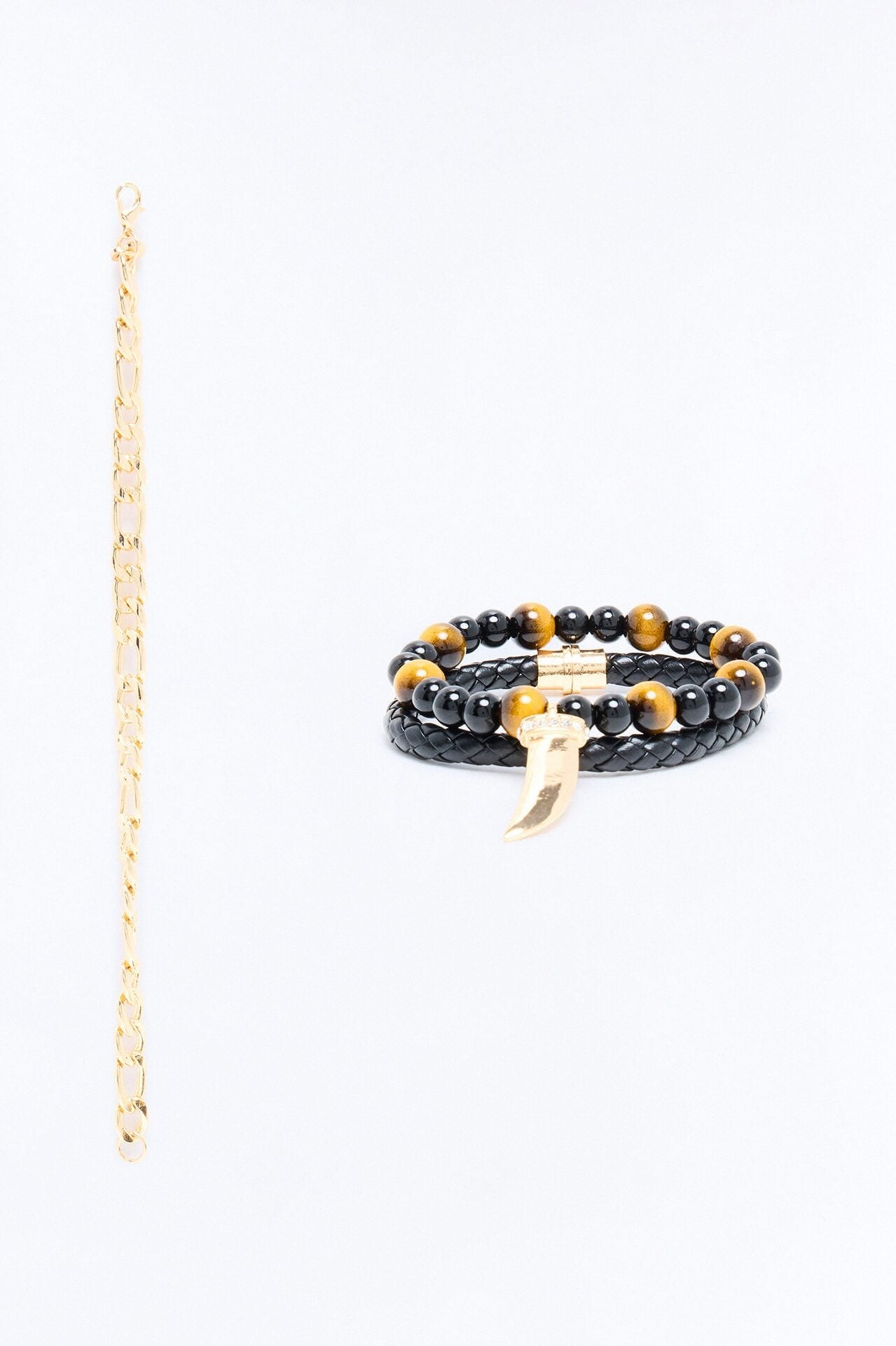 Tiger Tooth Beaded Bracelet Set - Gold image 1