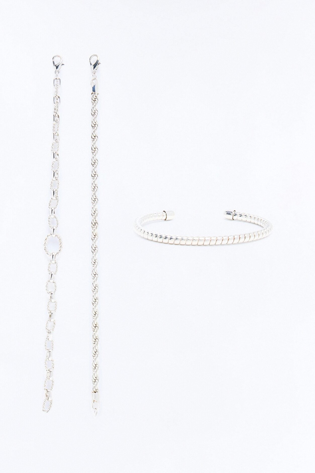 Twisted Rope Cuff And Chain Bracelet Set - Silver image 1