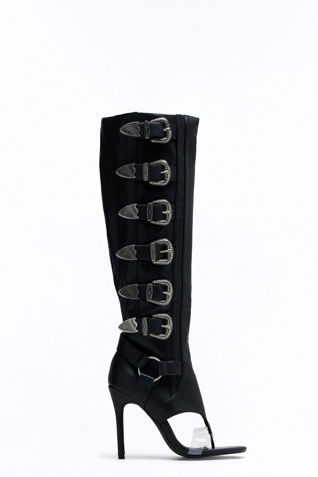 Elarah Buckle Knee High Thong Boots - Black image 1