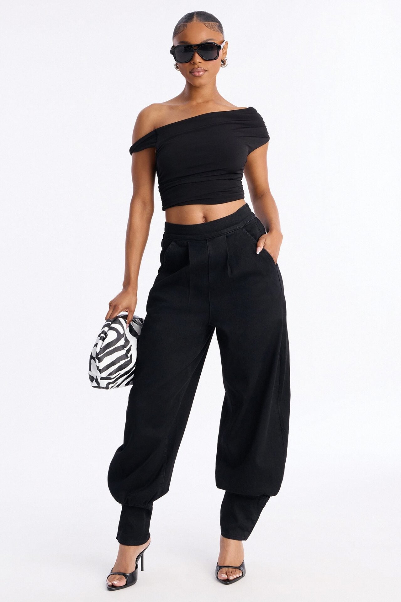 Destination Unknown Drapey Denim Balloon Jeans - Black image 1