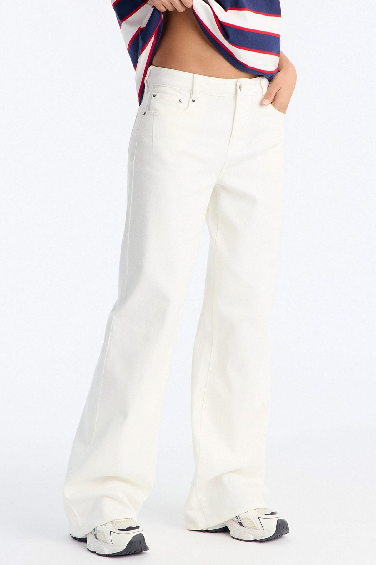 Santorini Studded Stretch Wide Leg Jeans - White image 1