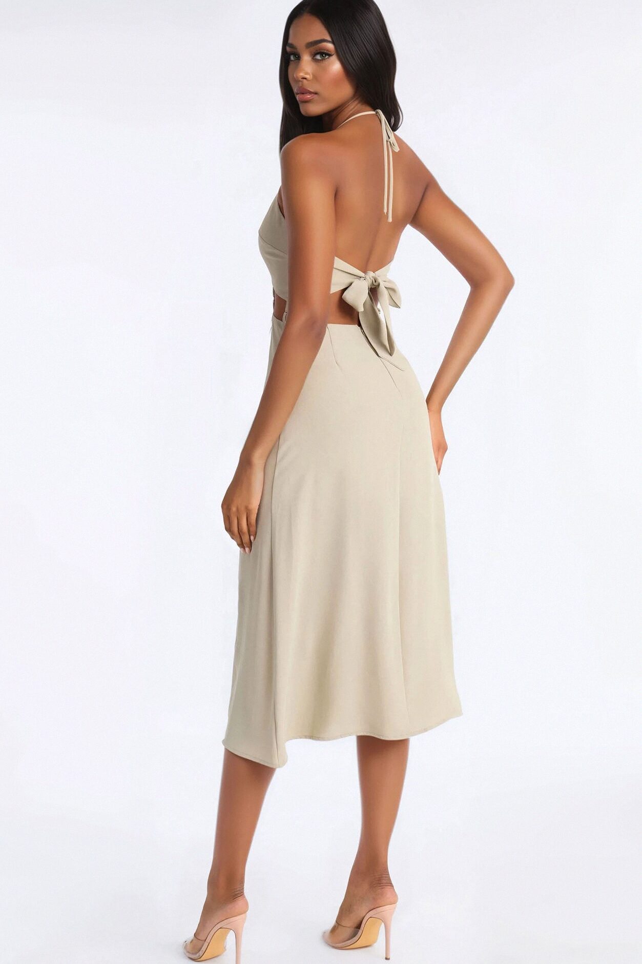 Alice Cut Out Linen Midi Dress - Sage