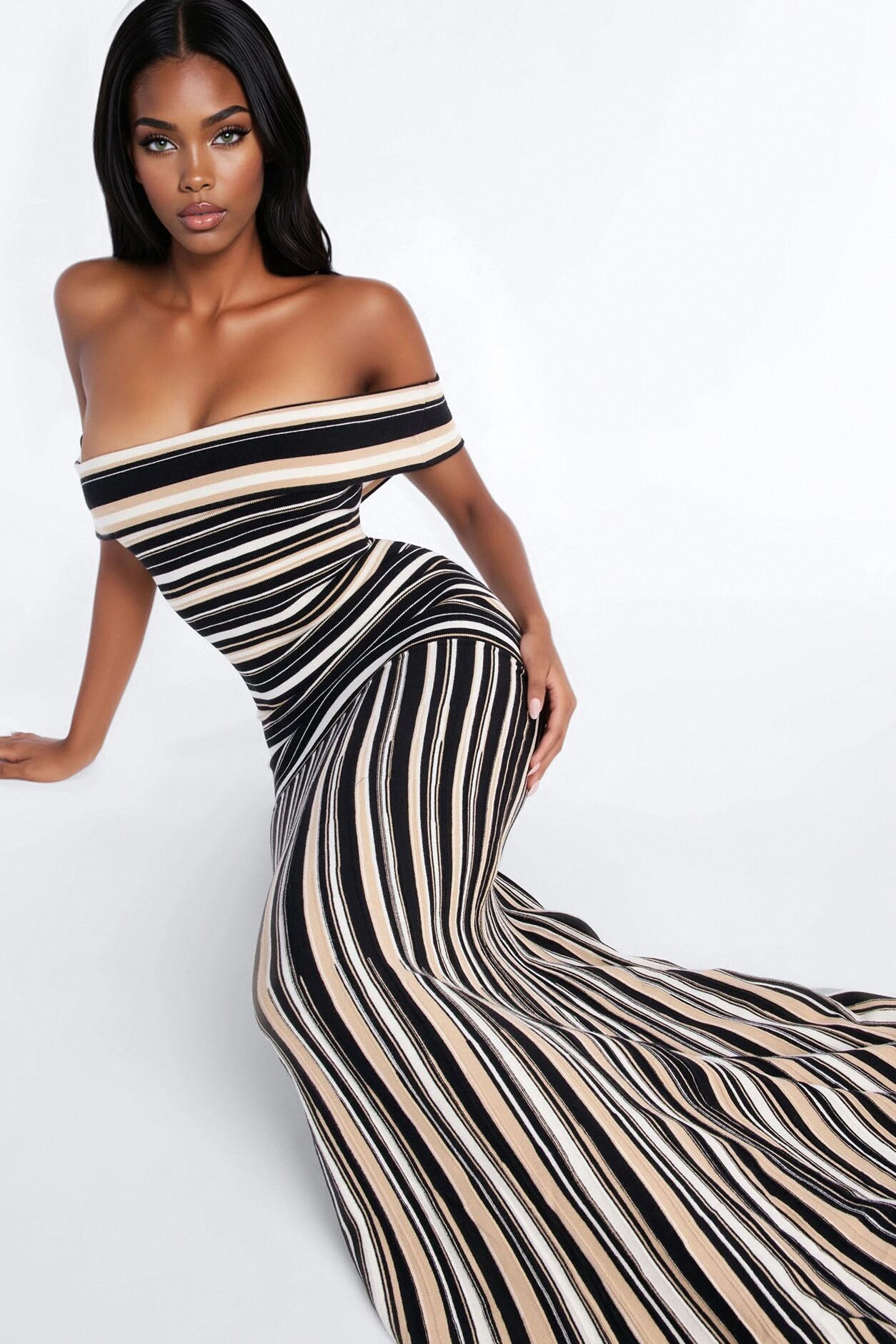 Kaitlyn Striped Sweater Maxi Dress - Black/combo