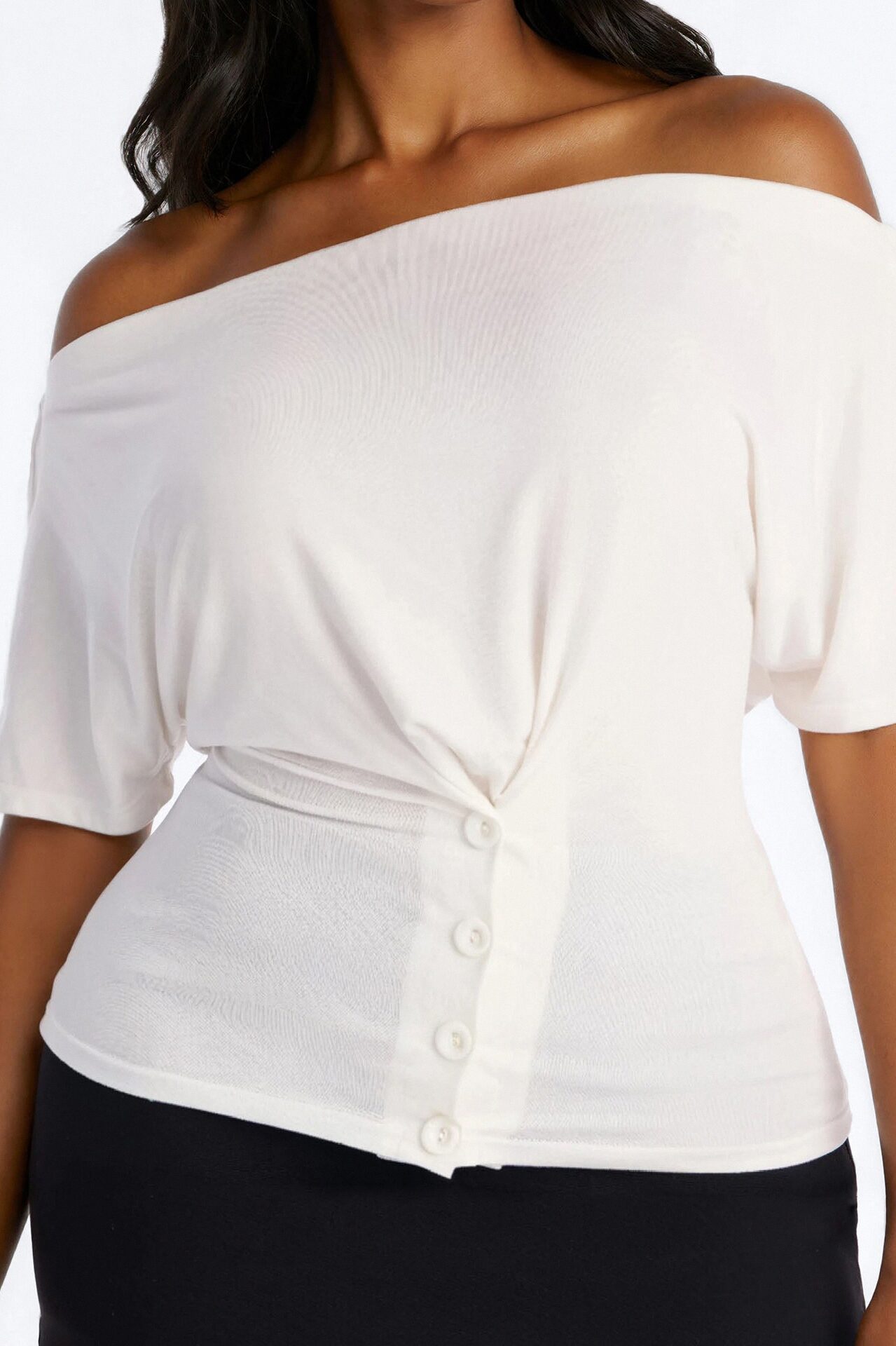 Chloe Off Shoulder Button Top - Off White