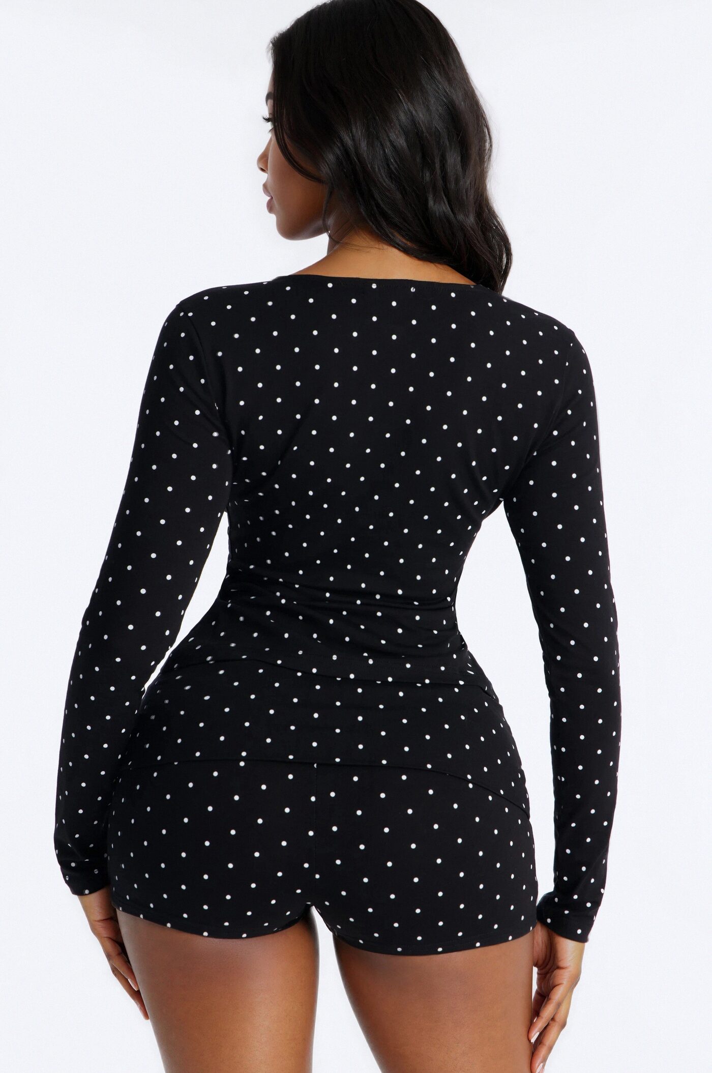 Madeline Polka Dot Button Up Knit Top - Black/White