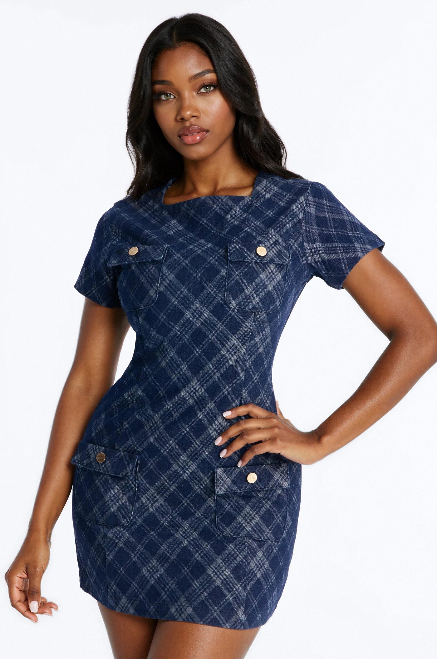 Camila Plaid Denim Mini Dress - Denim