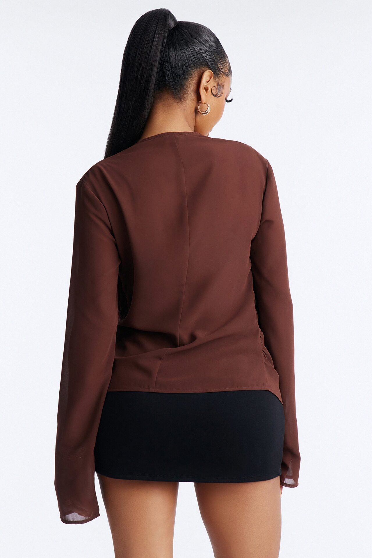 Stuck In A Dream Cowl Neck Chiffon Blouse - Brown
