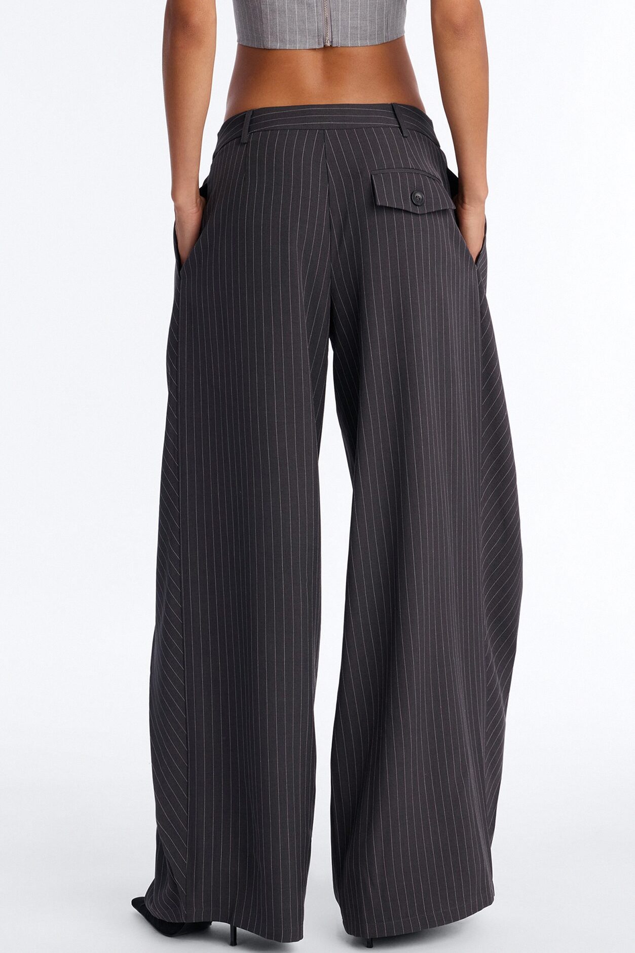 Margaret Mid Rise Wide Leg Front Wrap Trouser Pant 33″ - Charcoal
