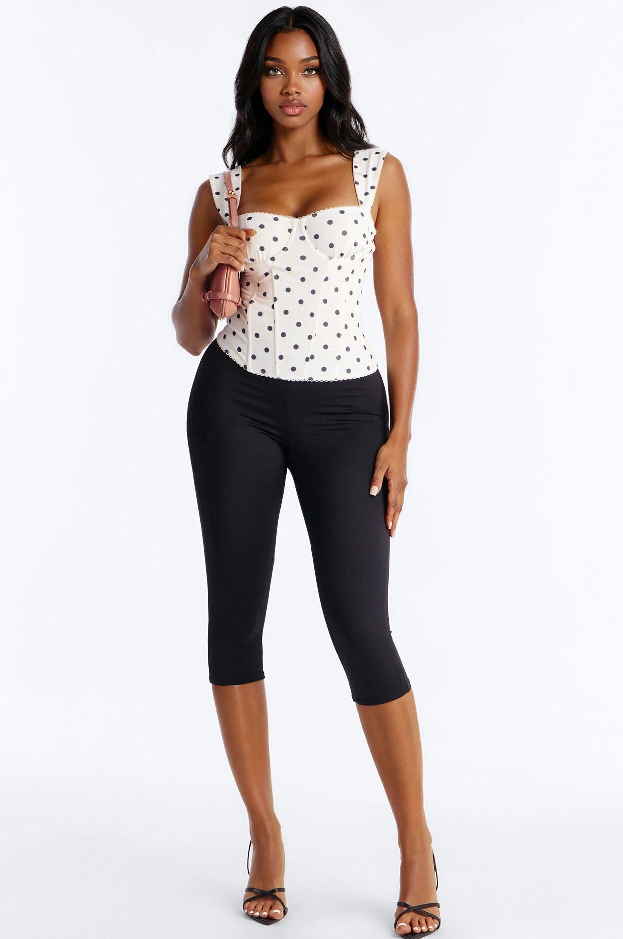 Carina Mesh Square Neck Polka Dot Corset Top - Off White/combo