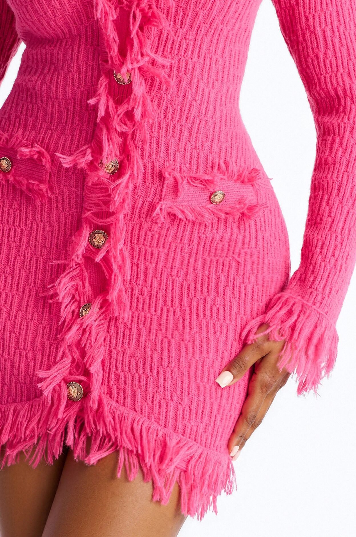 Gwendolyn Long Sleeve Sweater Mini Dress - Hot Pink