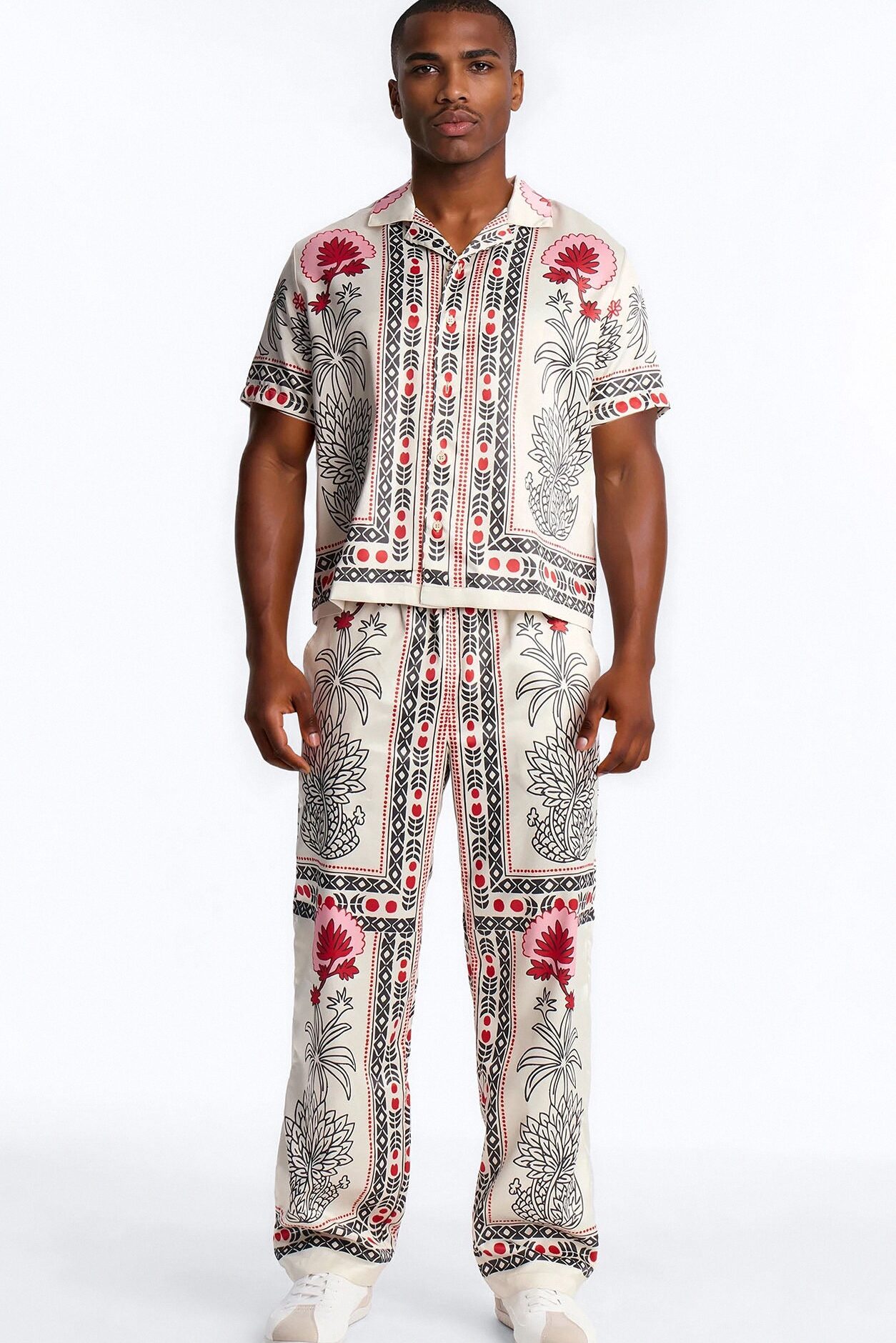 Patras Cuban Collar Button Up Shirt - White