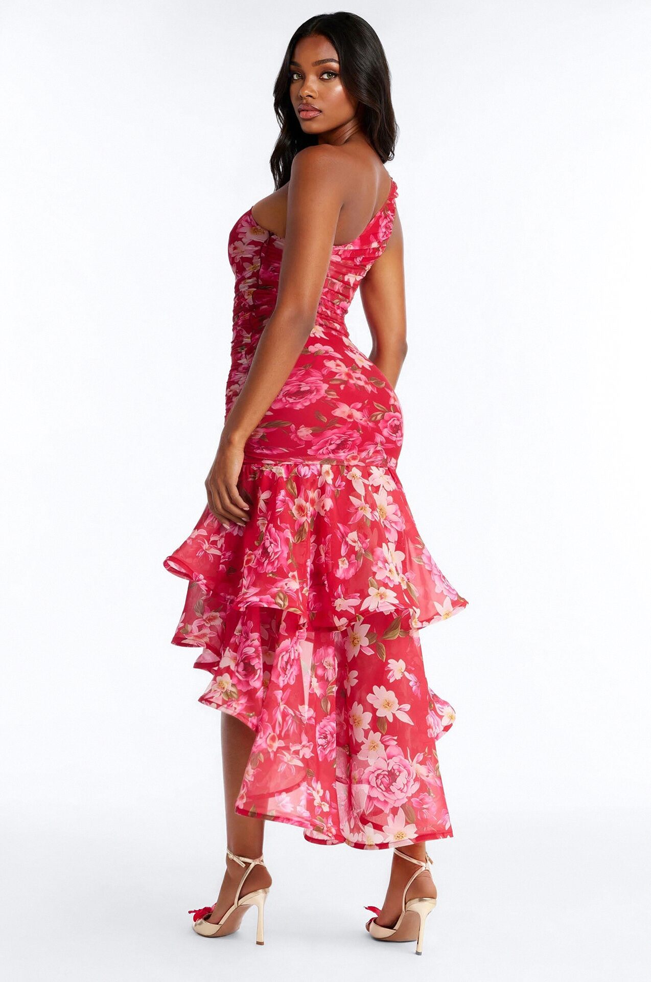 Rosetta High Low Floral Maxi Dress - Red/combo