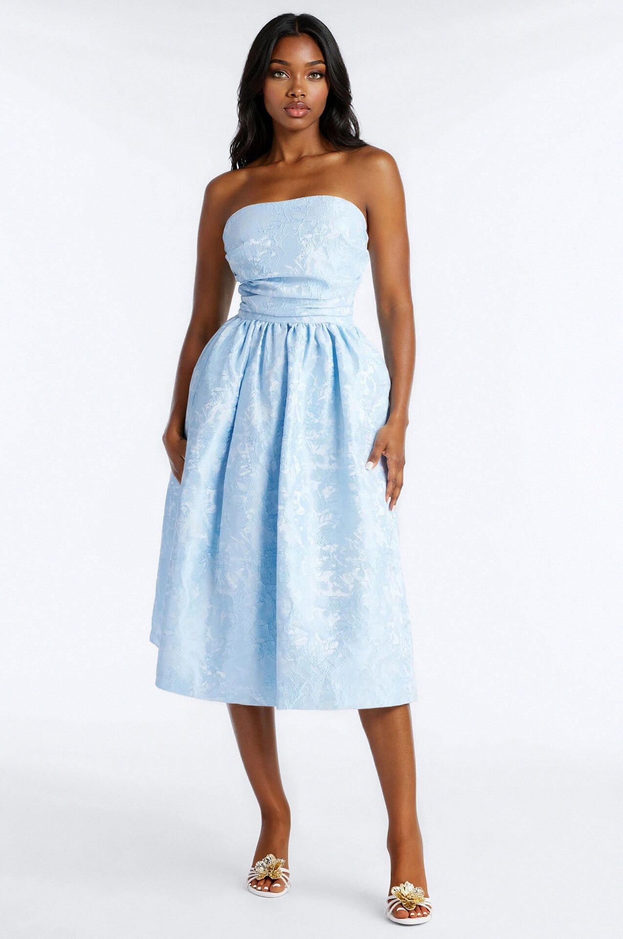 Pamela Floral Jacquard Midi Dress - Blue