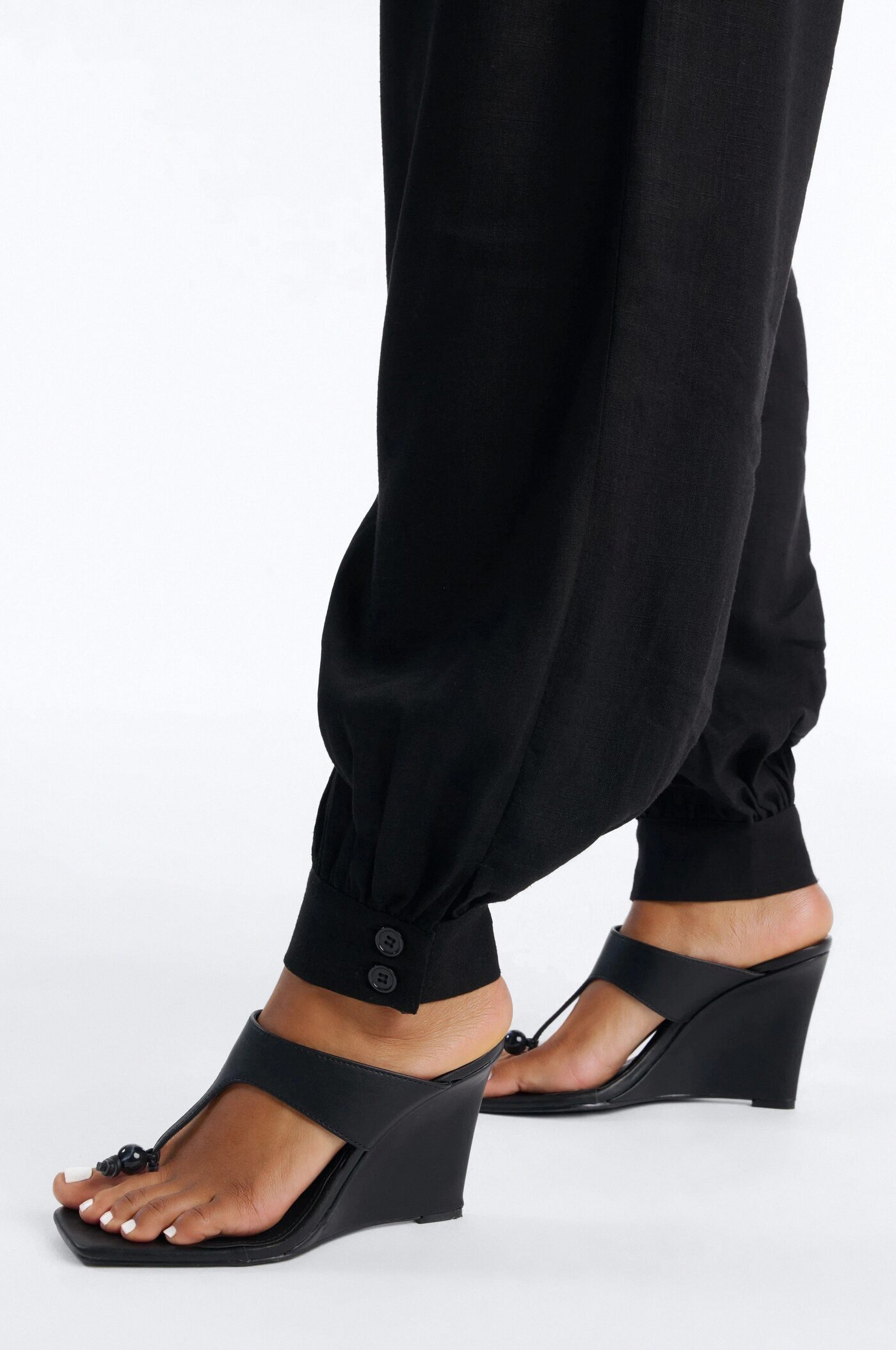 Zya One Shoulder Linen Balloon Pant Set - Black