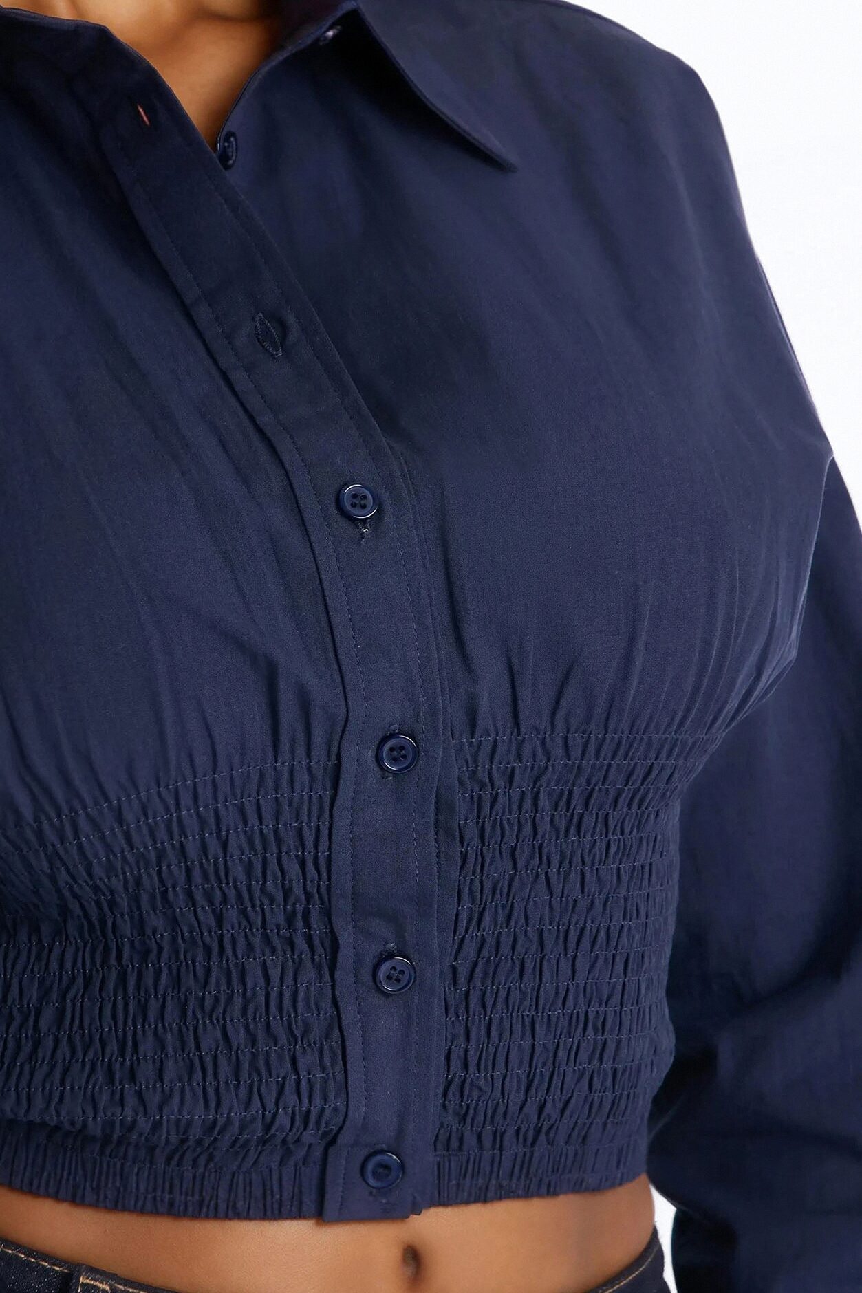 Better Perspective Smocked Poplin Shirt - Navy
