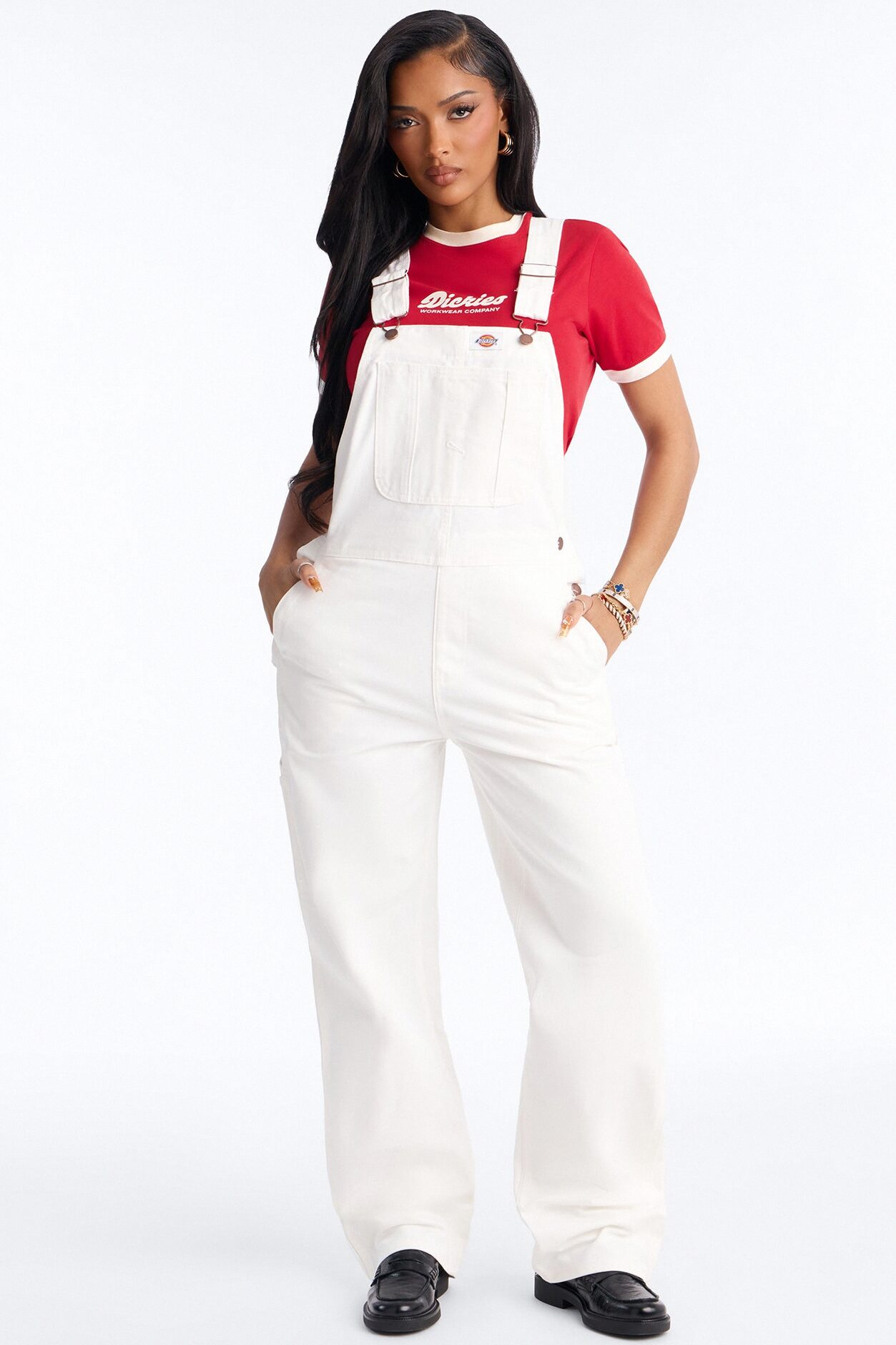 Dickie's Relaxed Denim Overalls - White