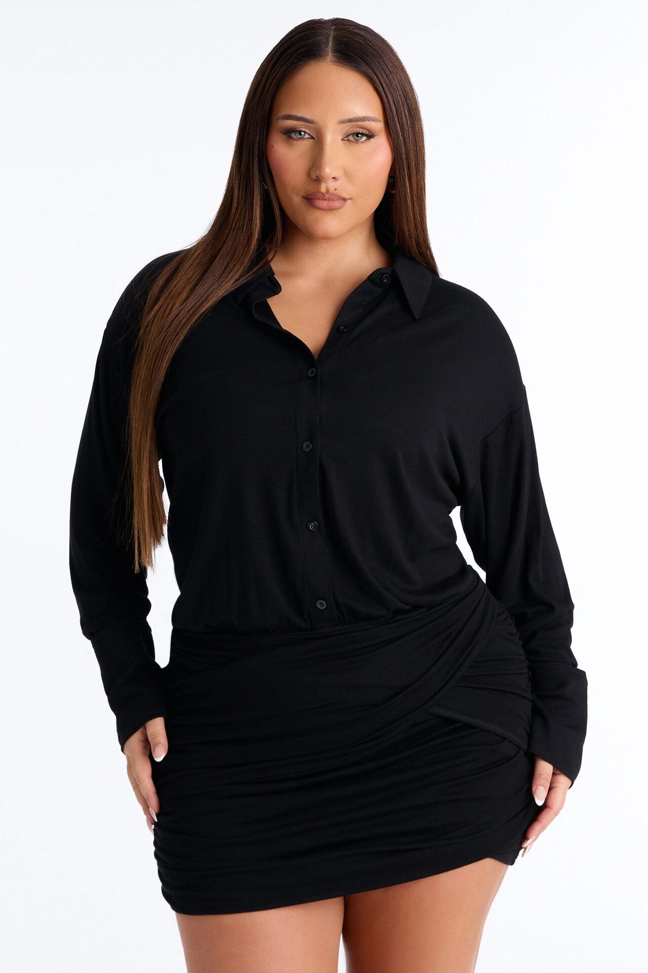 Thalia Draped Cotton Mini Dress - Black