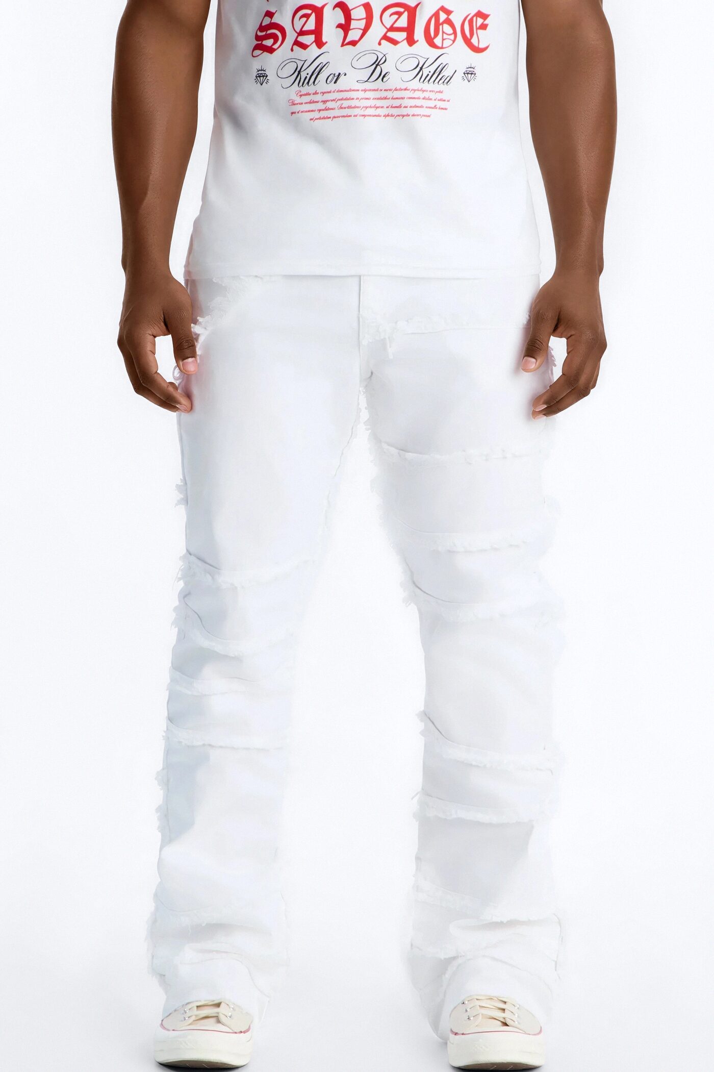 Stacked Skinny Flare Fray It Up Jean - White