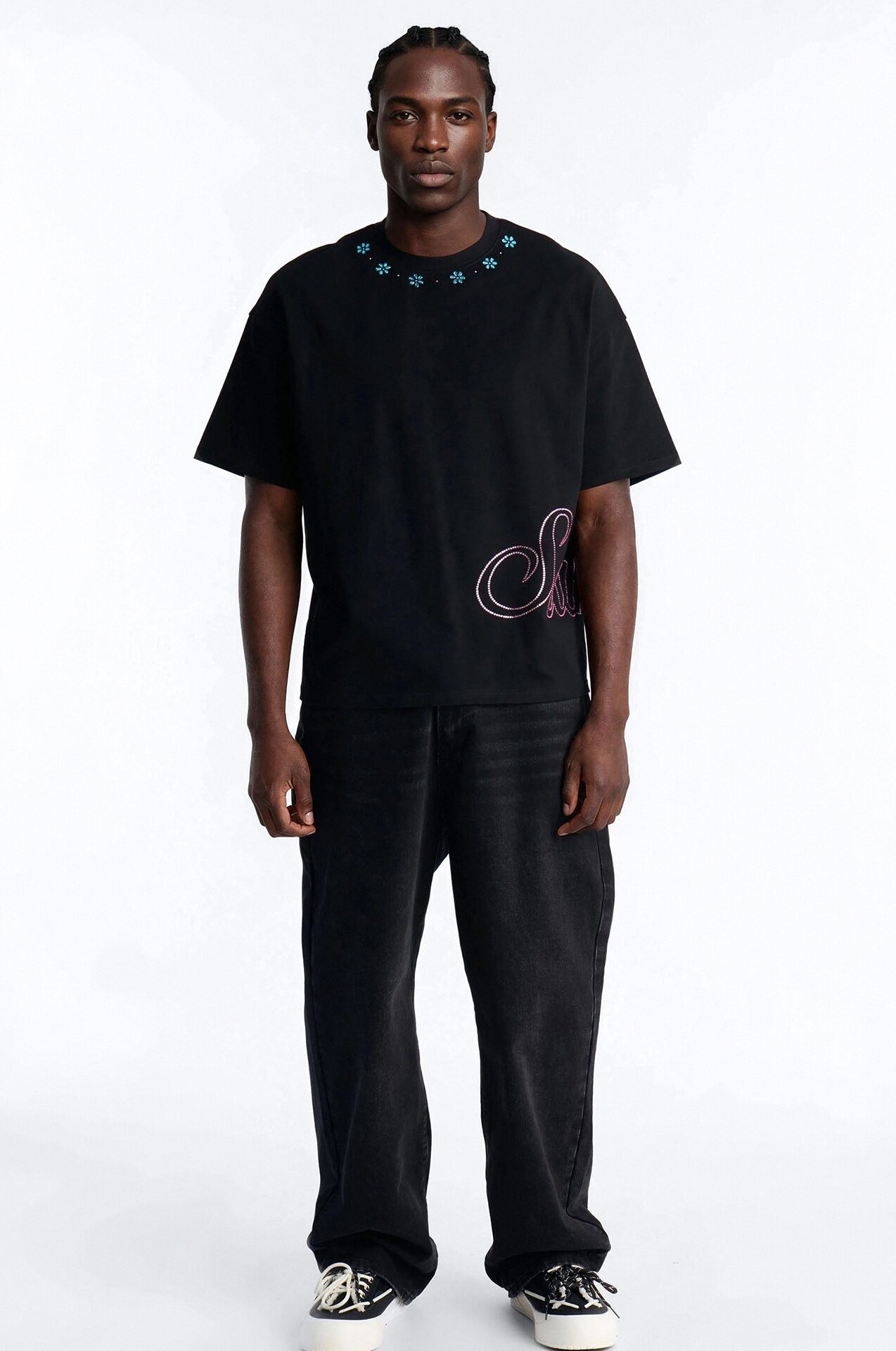 Midnight Bloom Crew Neck Tee - Black