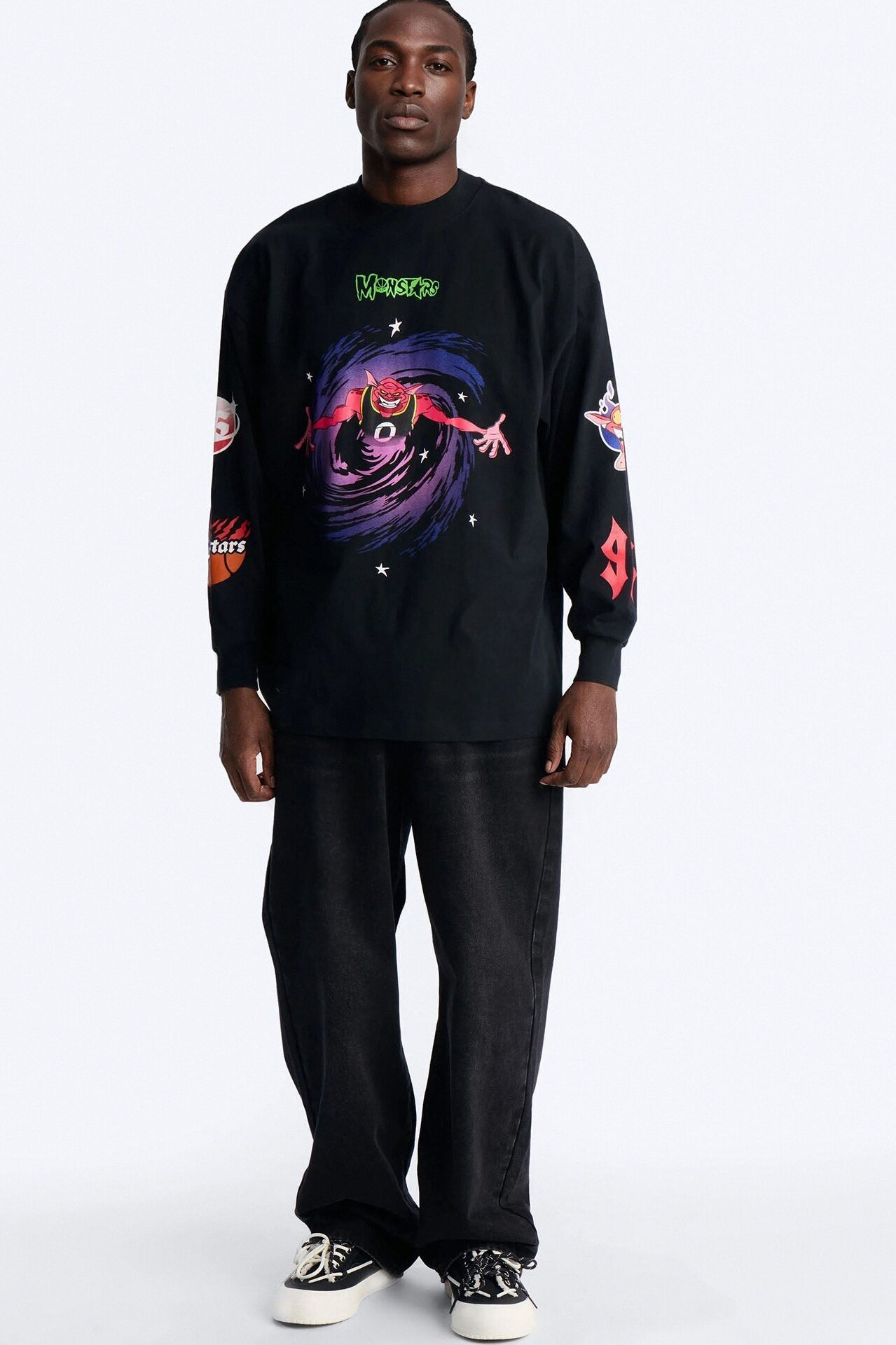 Space Jam Monstars Chrome Premium Long Sleeve Shirt - Black