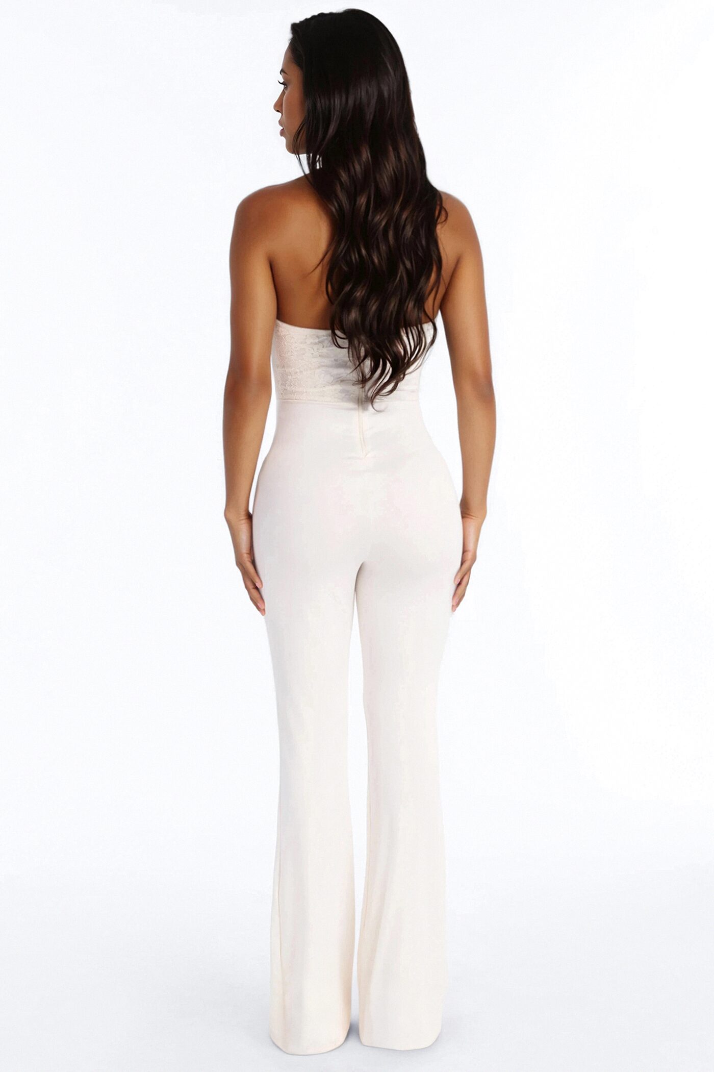 Classy Cool Lace Trim Flare Leg Jumpsuit - White