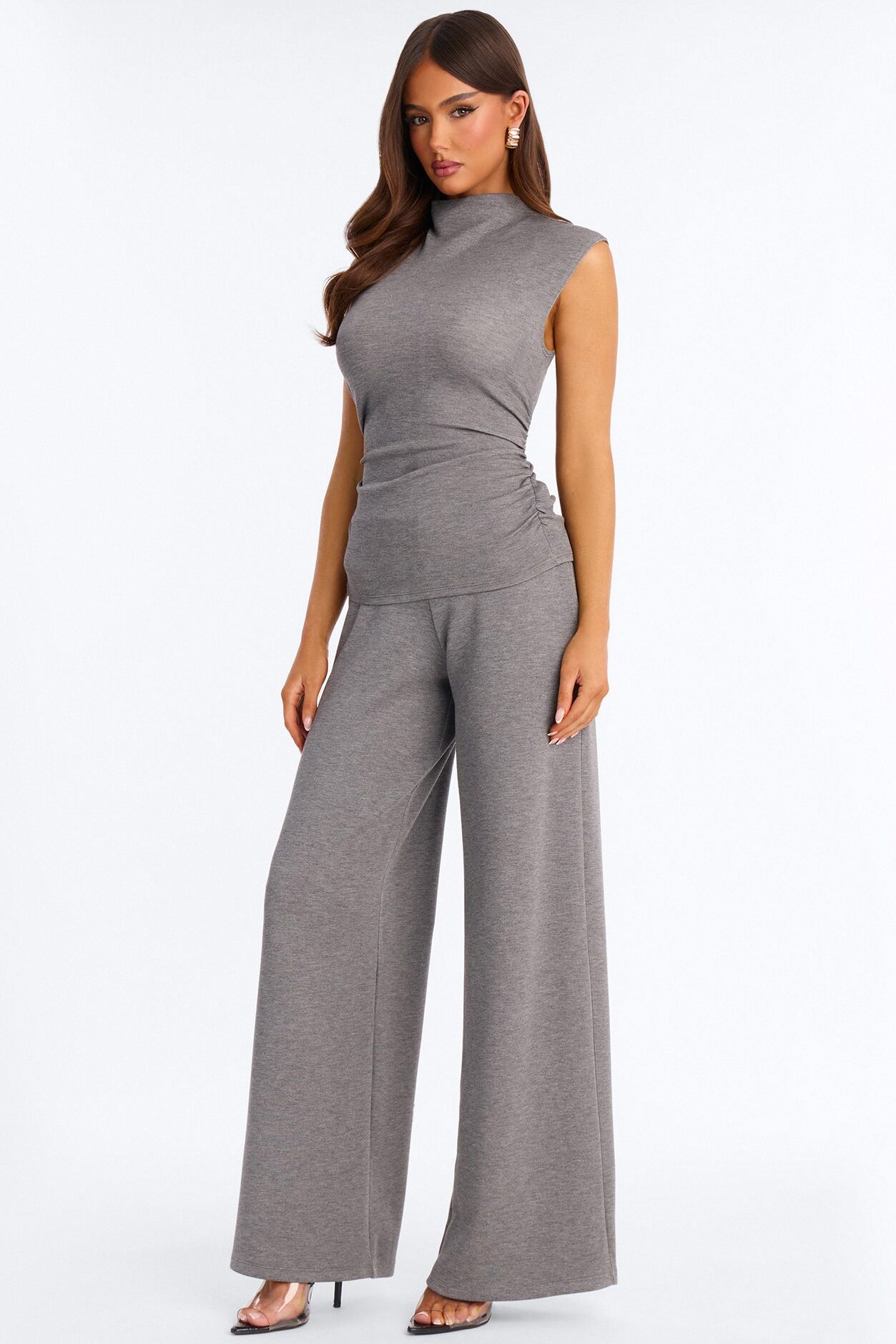 Kiana Sleeveless Mock Neck Pant Set - Charcoal