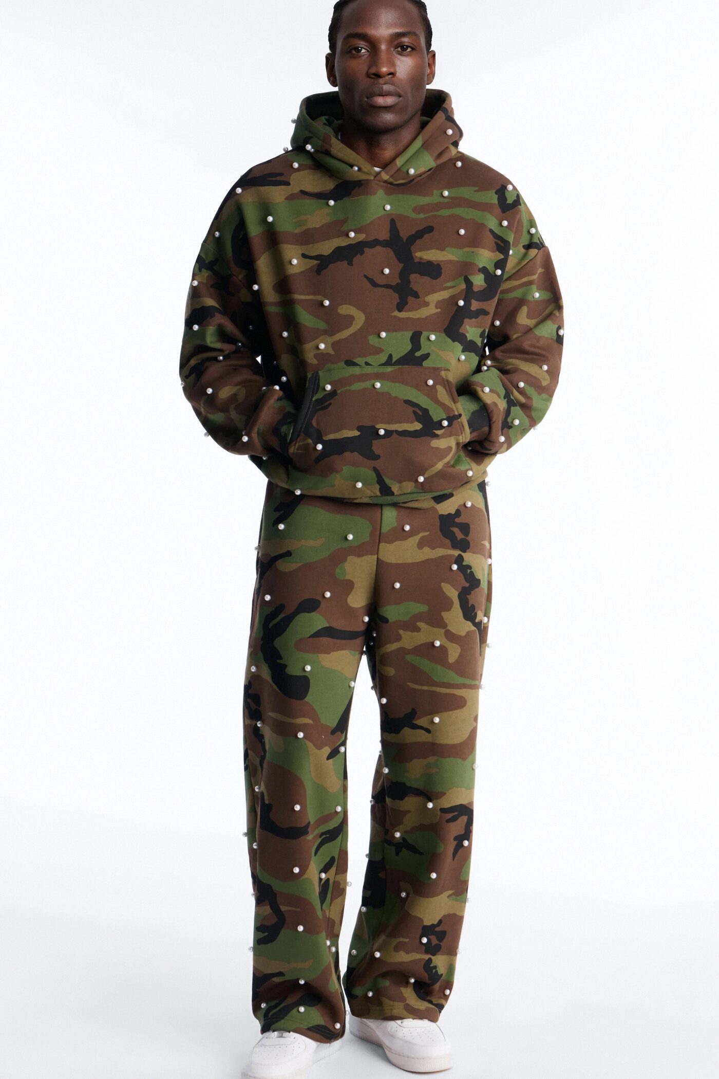 Oversized Vanguard Pearl Embellished Camo Hoodie - Camouflage