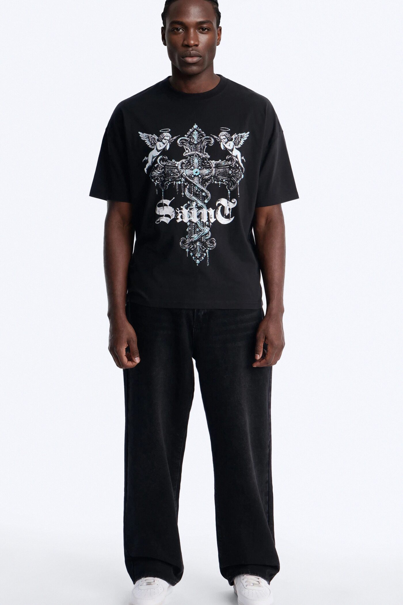 Saints Protect Me Oversized Short Sleeve Tee - Black