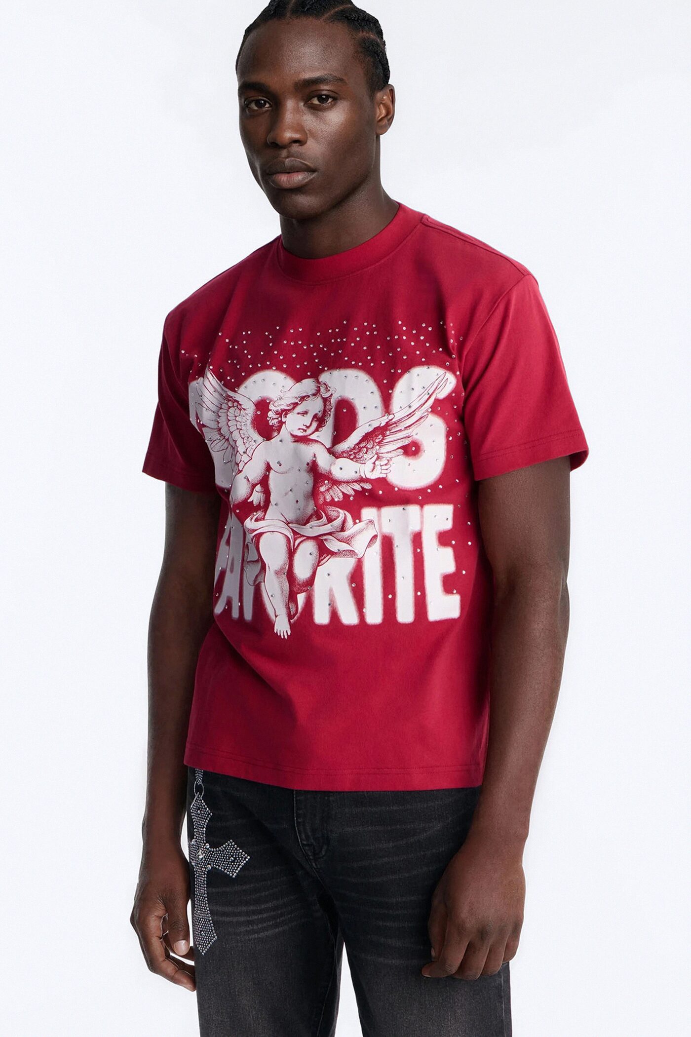 God's Favorite Rhinestones Short Sleeve Tee - Red