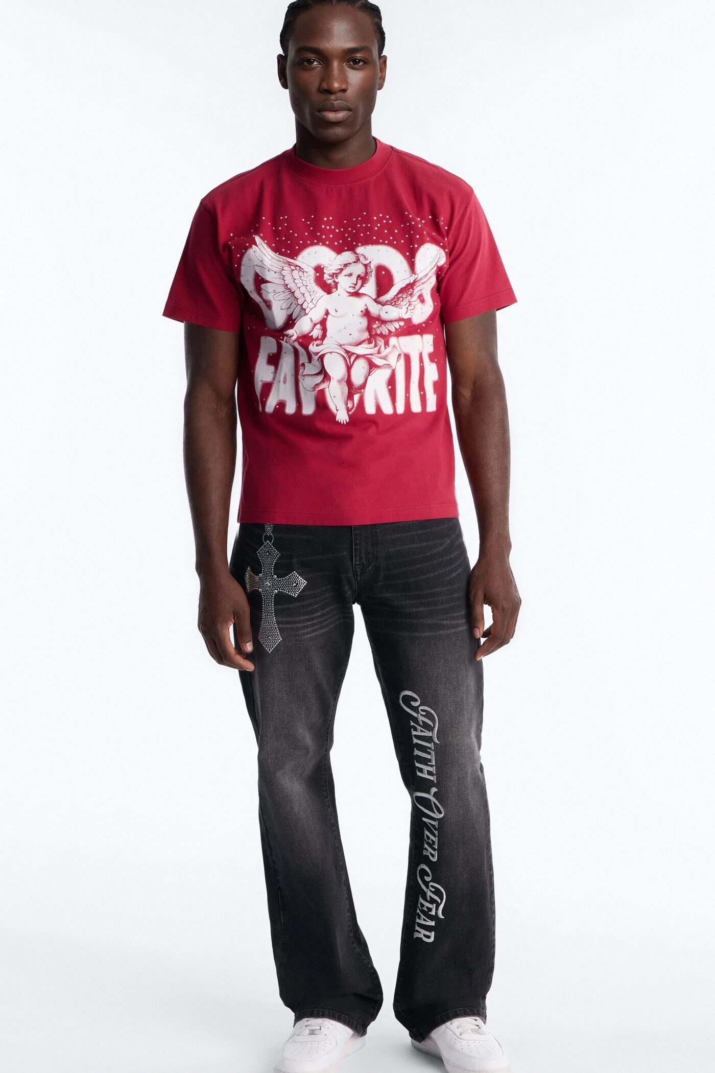 Stacked Slim Flare Faith Over Fear Drip Jean - Black Wash