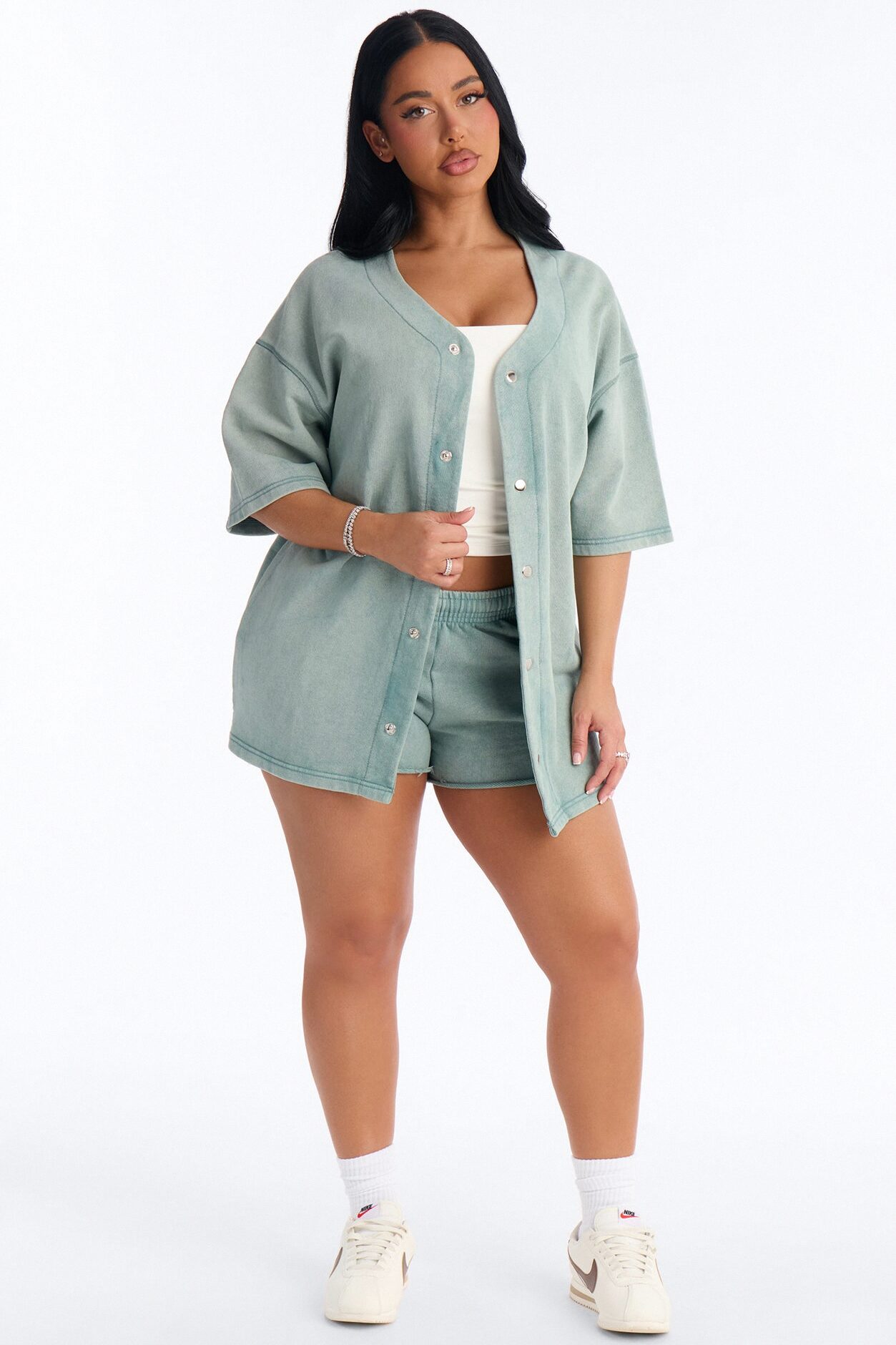 Maya Washed Oversized Shirt - Sage