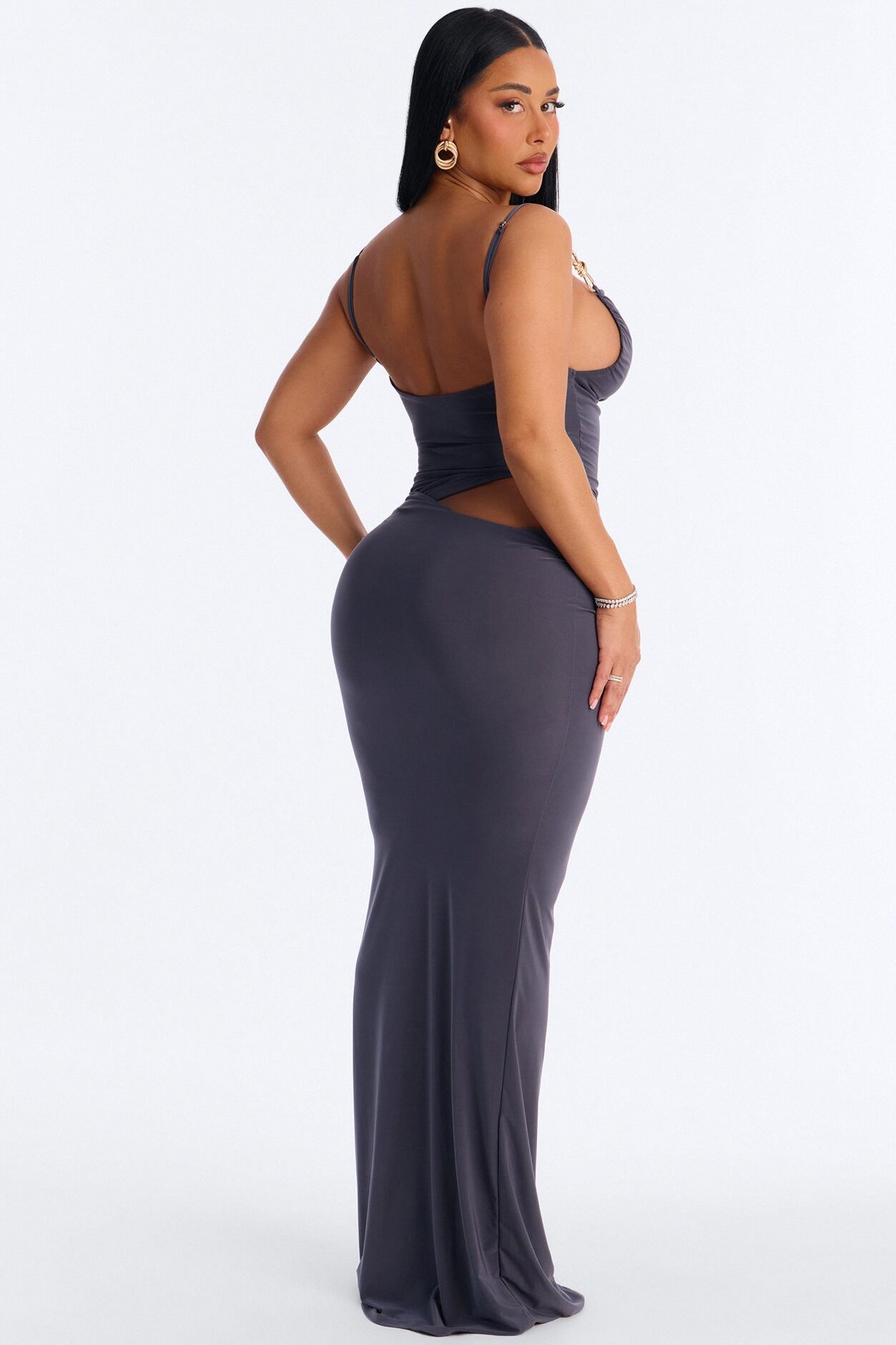 Island Time Cut Out Draped Maxi Dress - Charcoal
