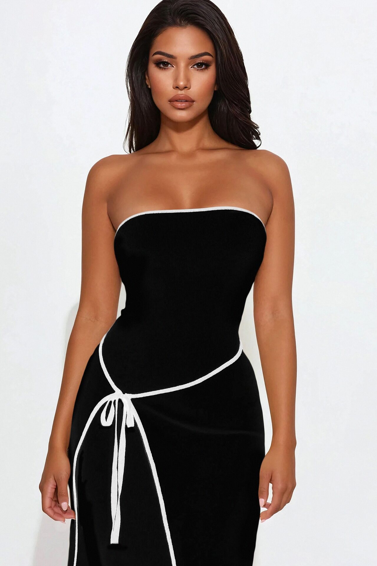 Strong Attraction Strapless Midi Dress - Black/White