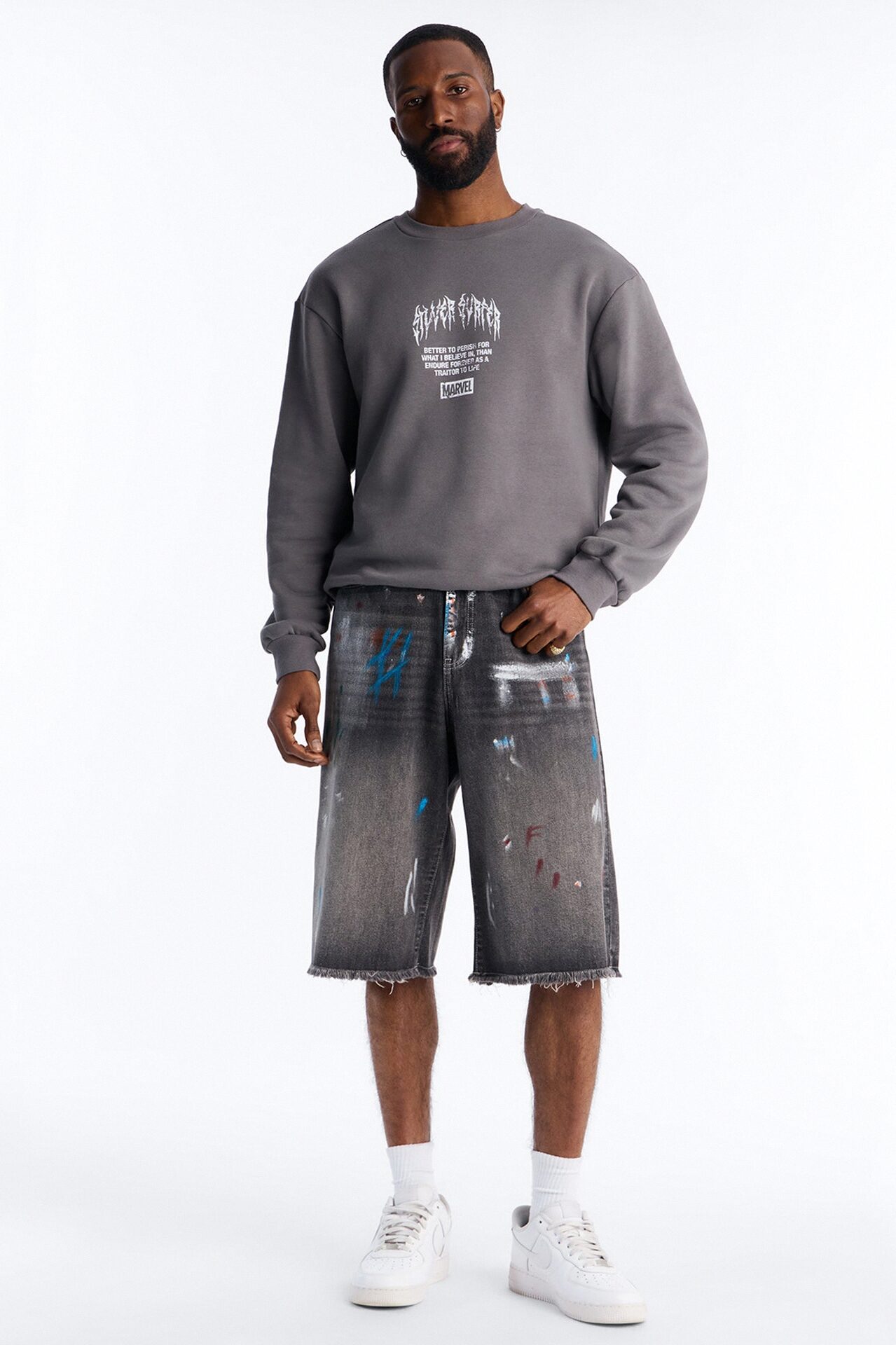 Baggy Vandal Drip Denim Short - Black Wash