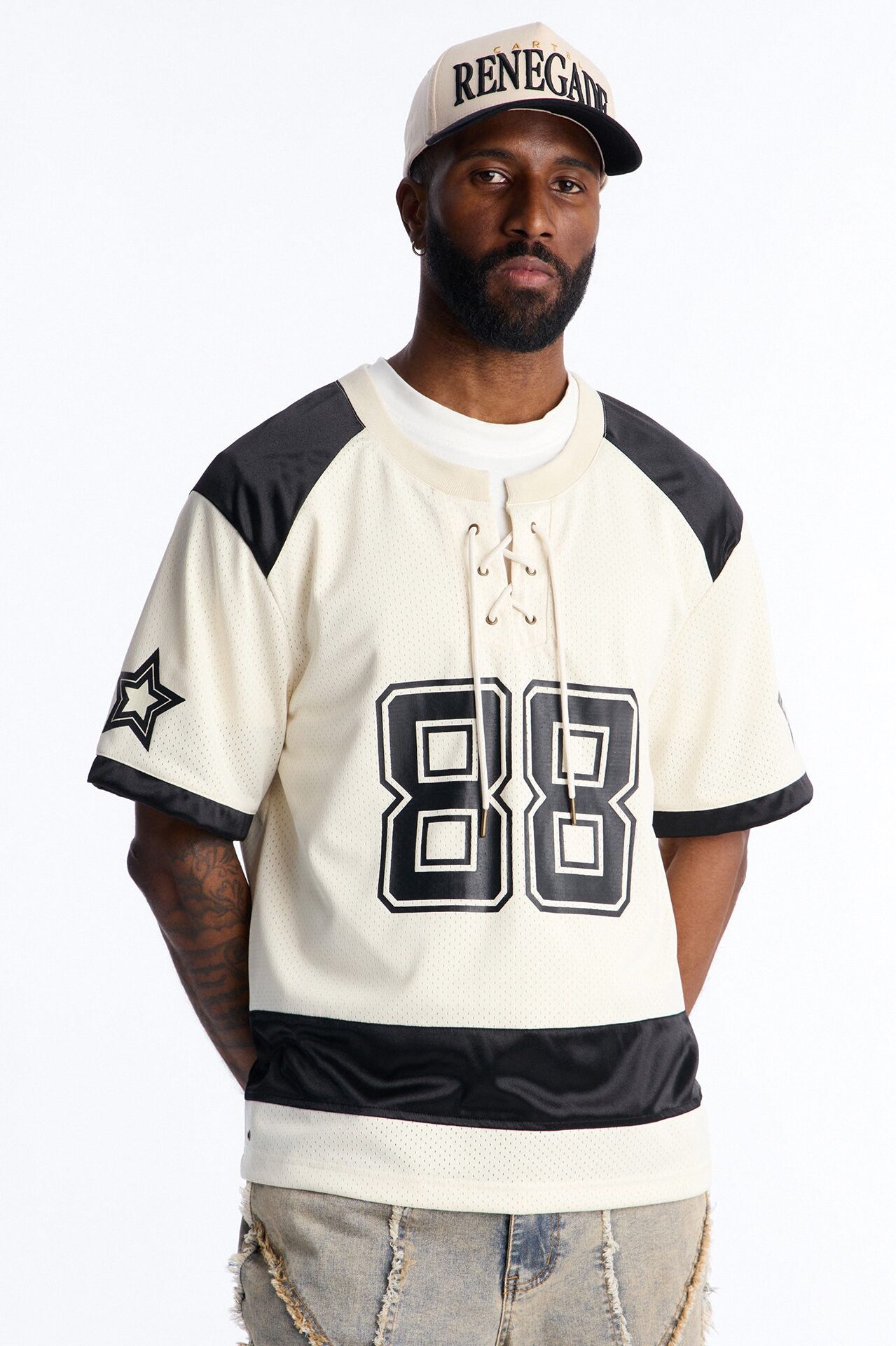 Relaxed Good Times Retro Varsity Jersey - Cream