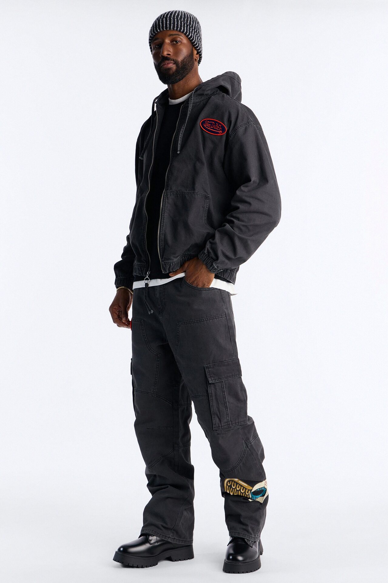 Von Dutch Eyeball Denim Zip Up Hoodie - Black Wash