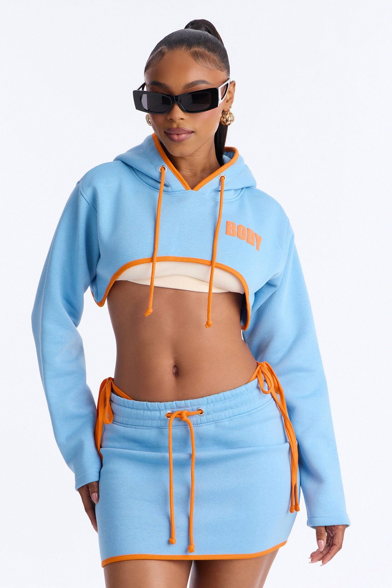 Body Goals Fleece Puff Print Mini Skirt Set - Light Blue