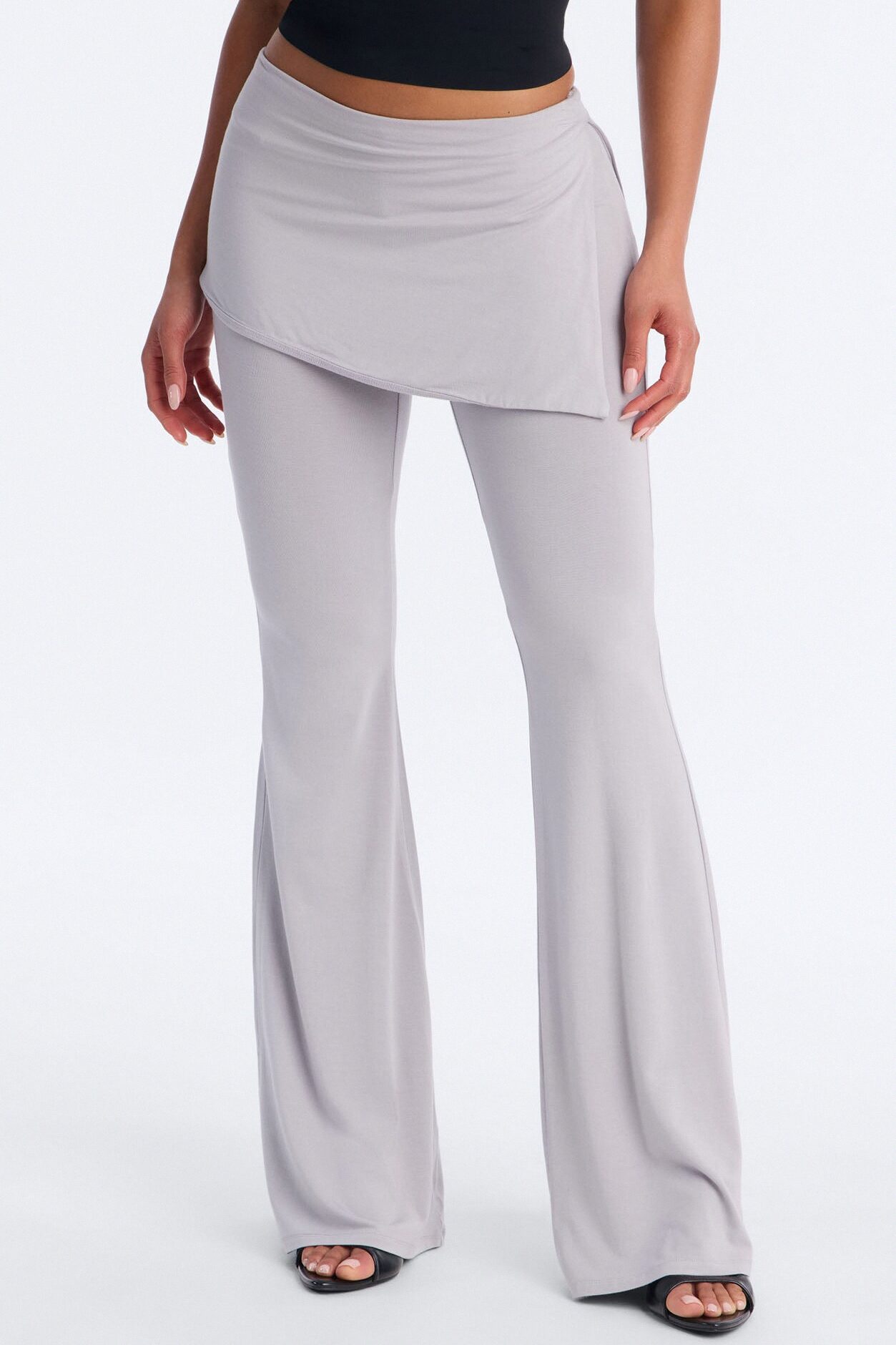 Wrapped Up Asymmetrical Skirt Flare Pant 33″ - Grey