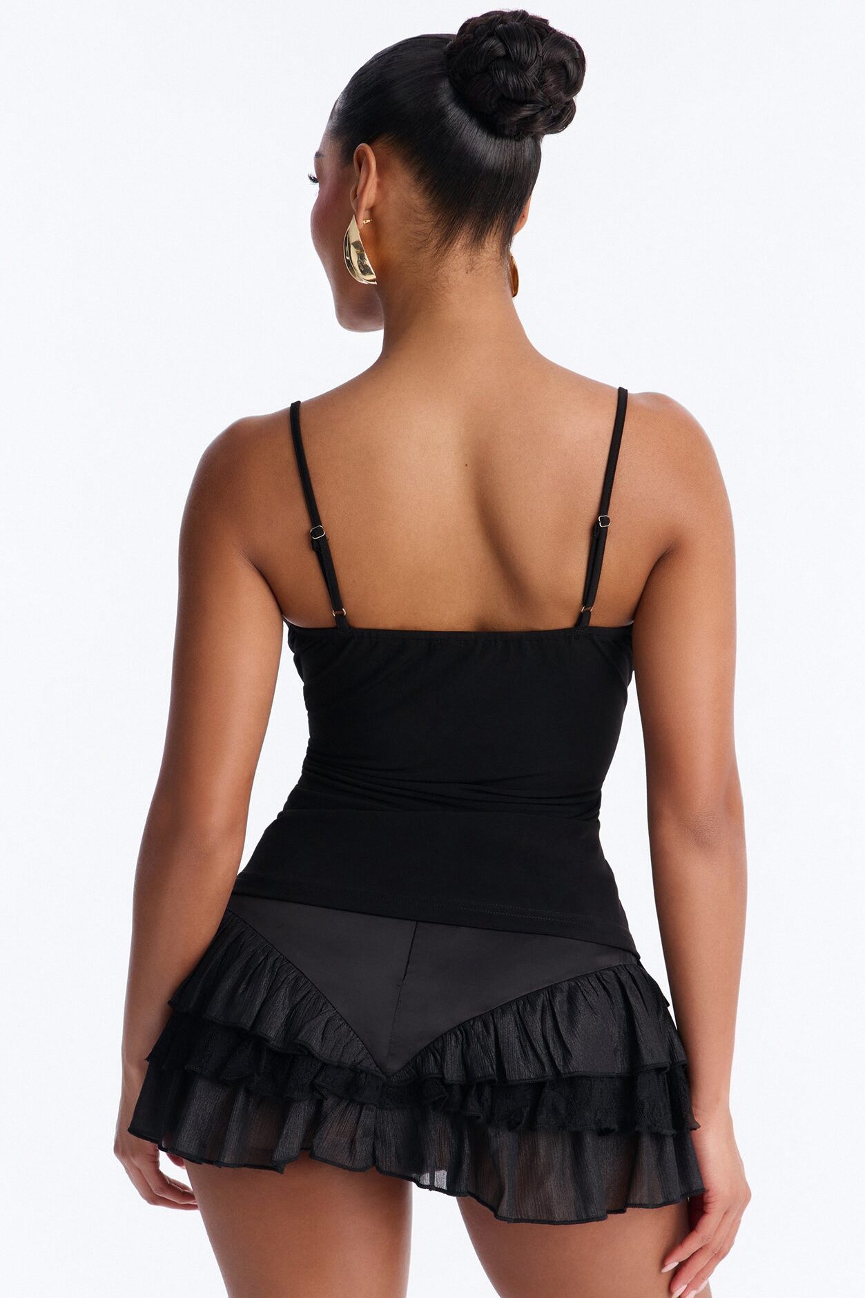 Up All Night Square Neck Lace Cami - Black