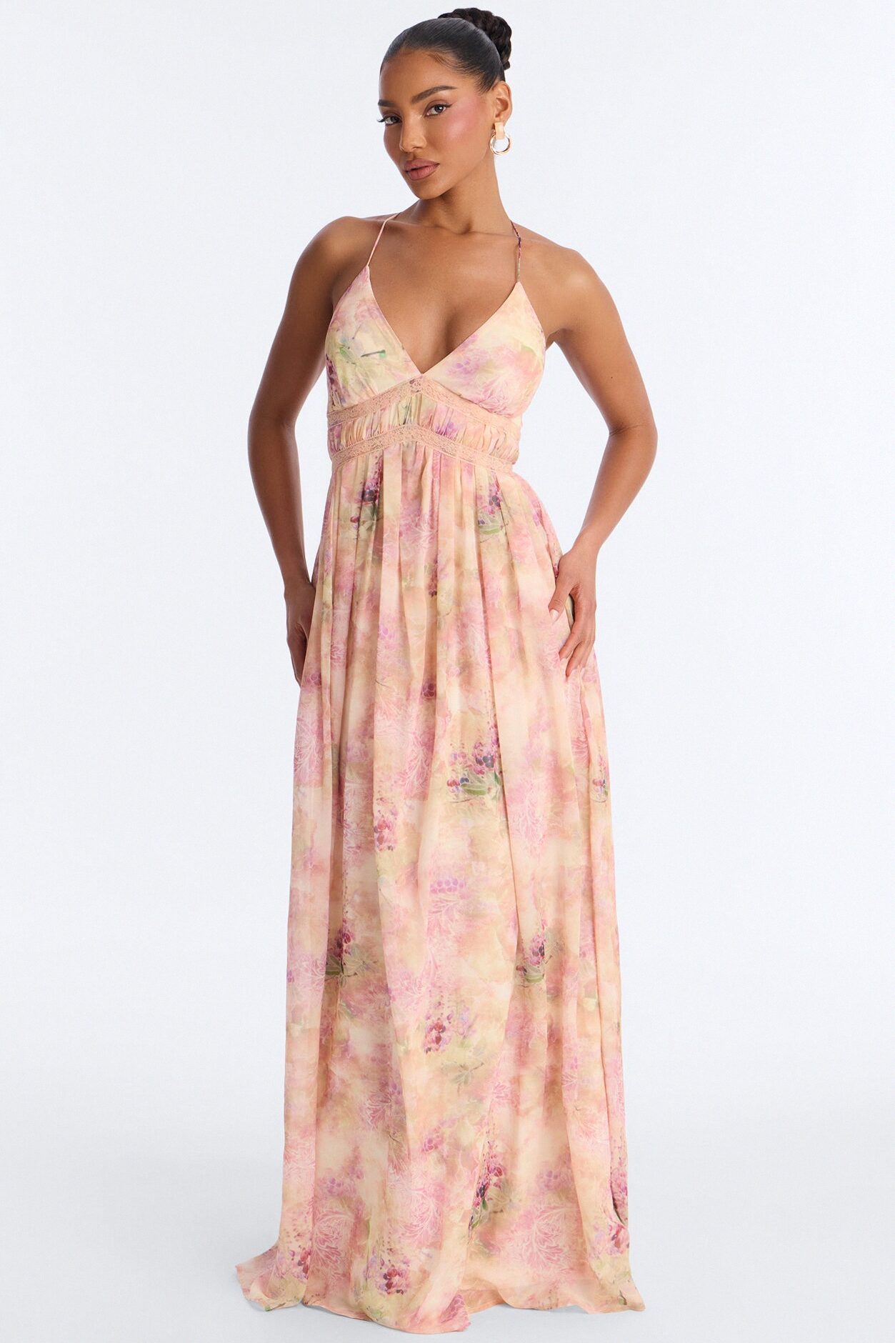 Flirty Flare Chiffon Maxi Dress - Peach/combo