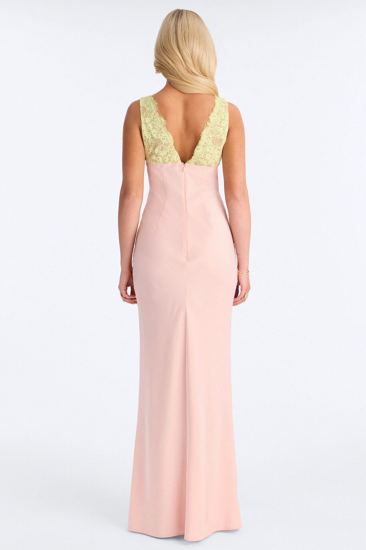 Sweet Satin Lace Trim Maxi Dress - Pink/combo