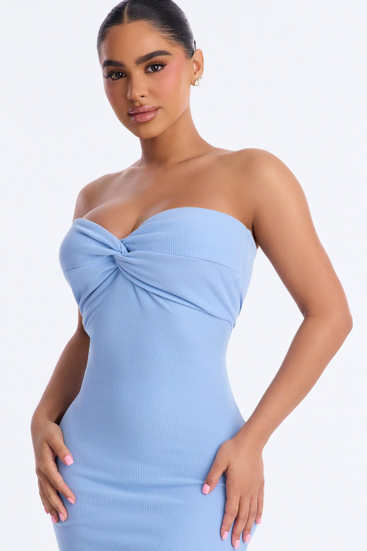Breanna Twist Ribbed Midi Dress - Blue